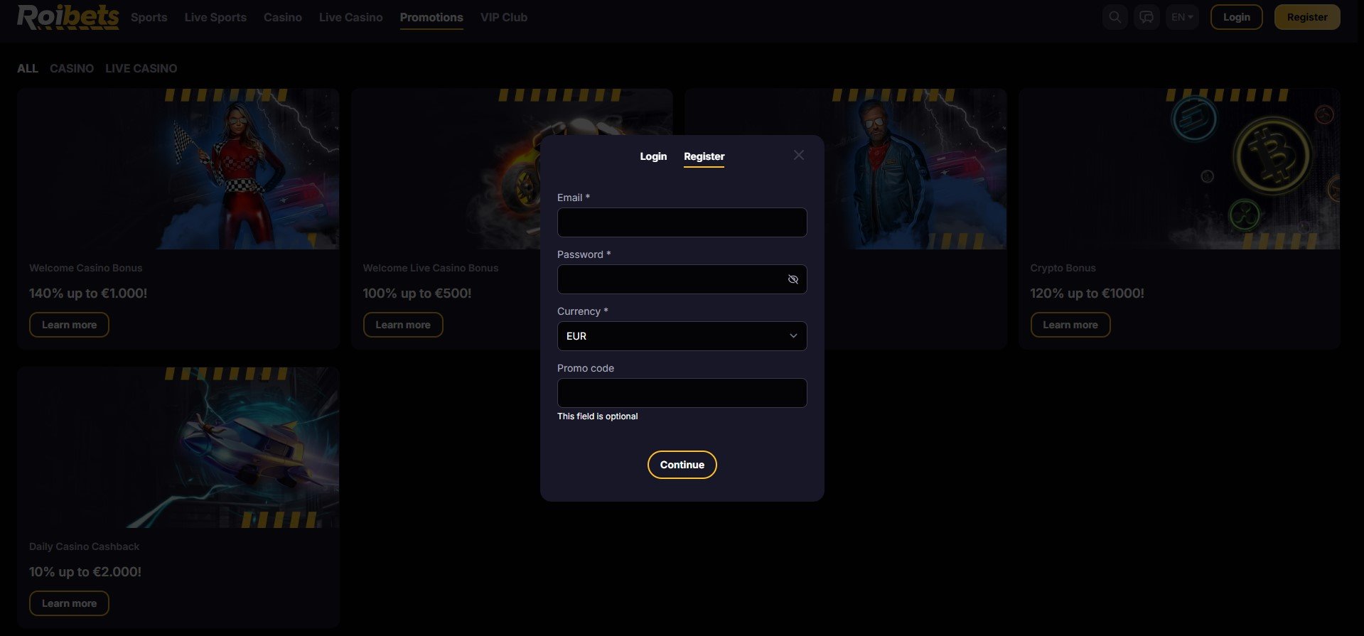 RoiBets Casino Sign Up