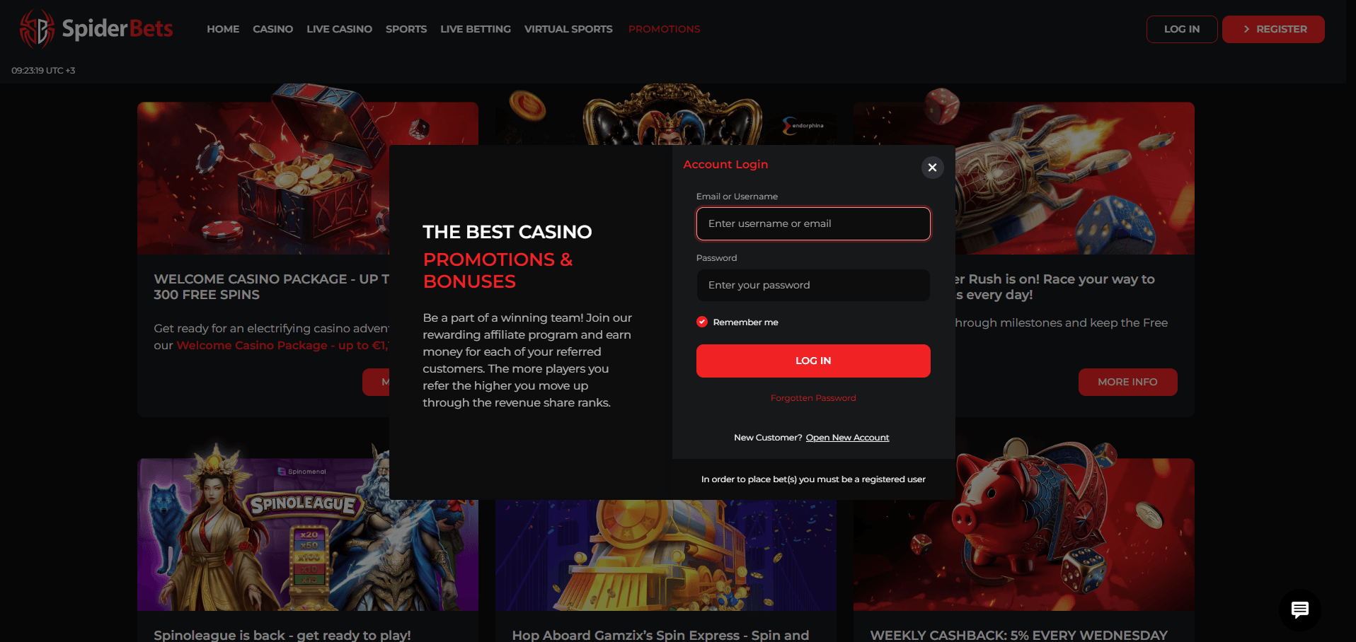 SpiderBets Casino Log In