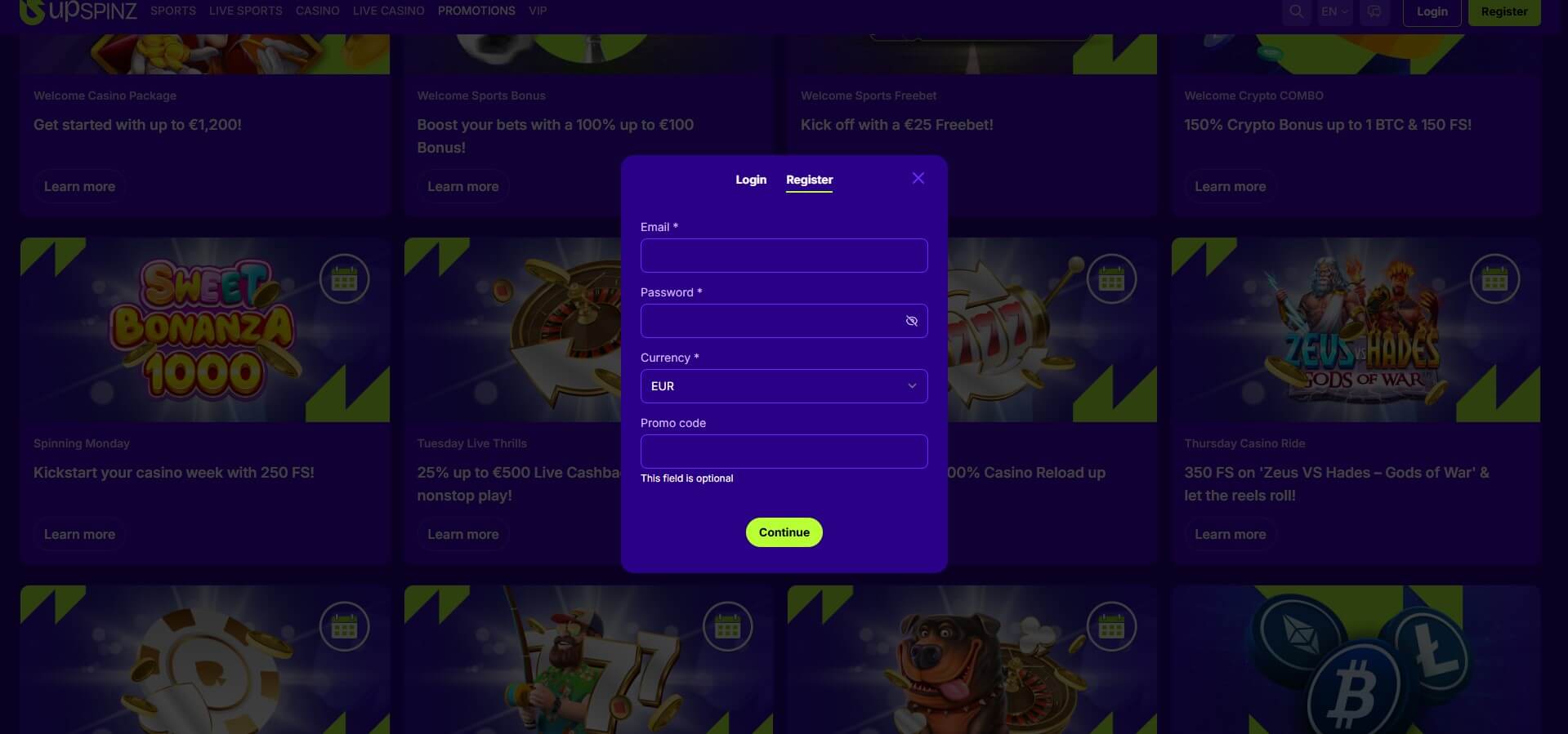 UpSpinz Casino Sign Up