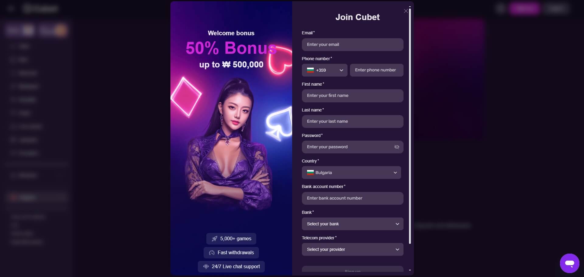 Cubet Casino Sign Up