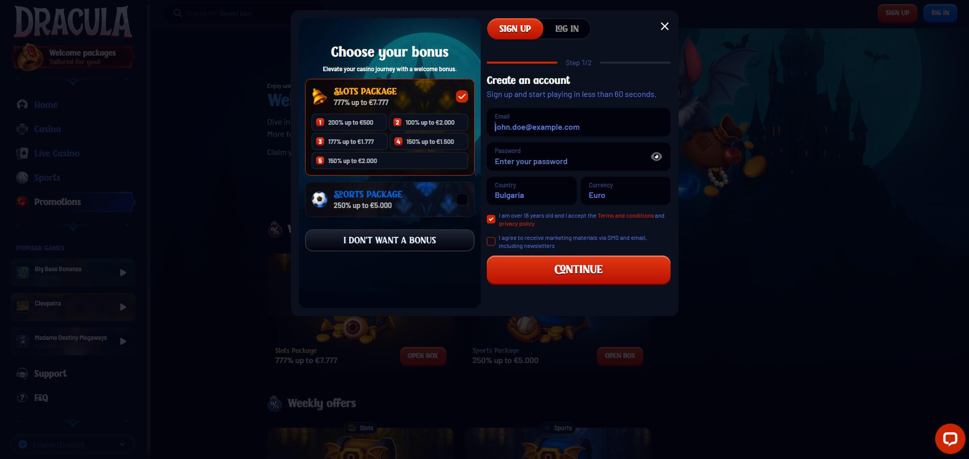 Dracula Casino Sign Up