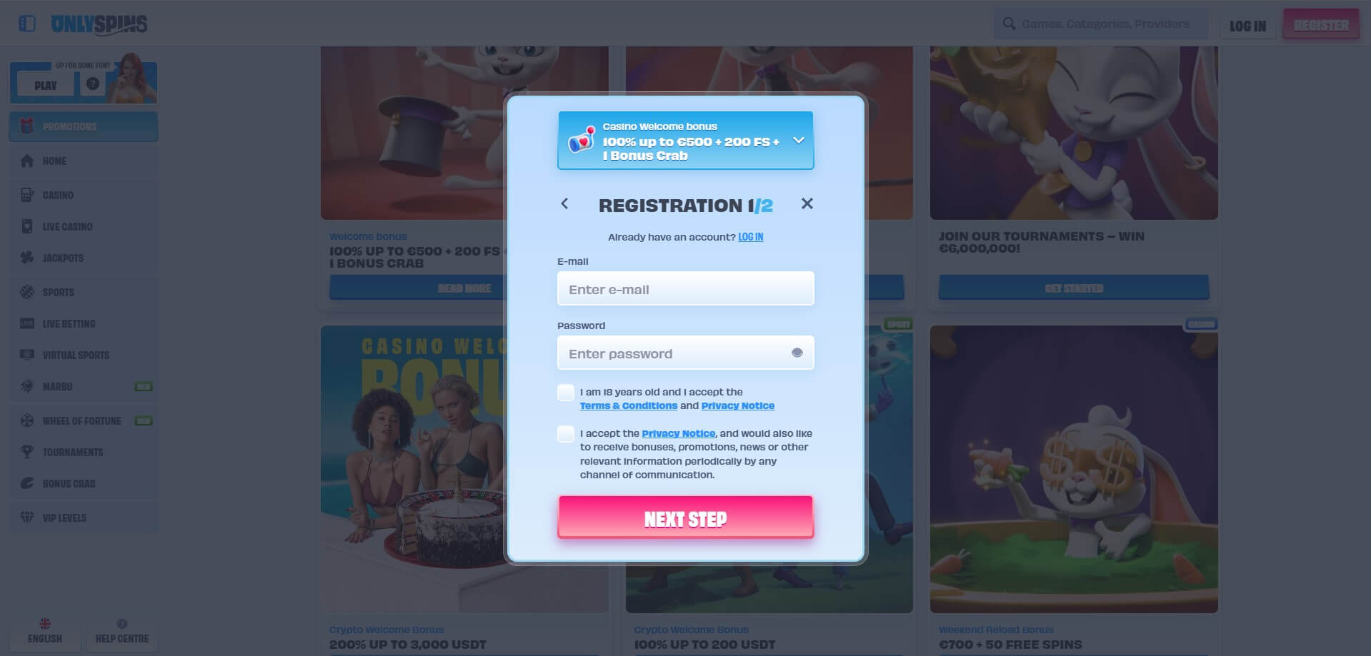 Only Spins Casino Sign Up