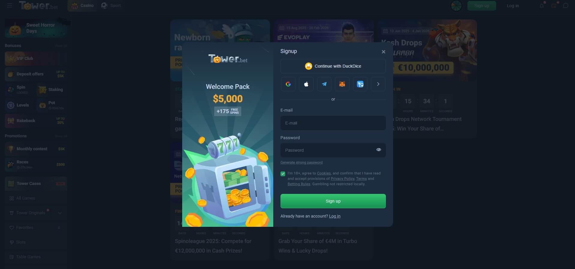 Tower.bet Casino Sign Up