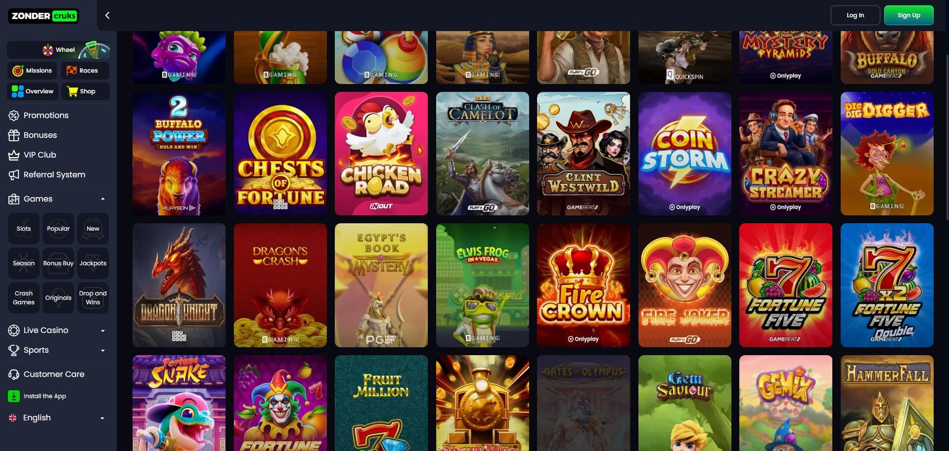 Zondercruks Casino Games