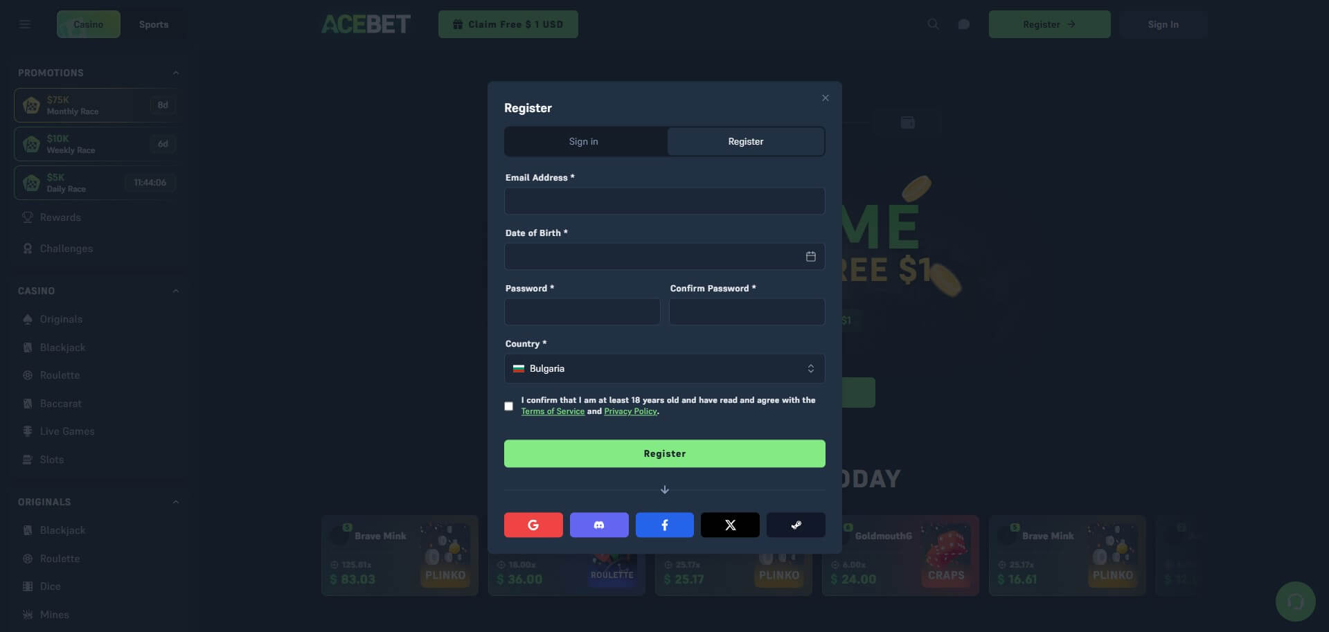 Acebet Casino Sign Up