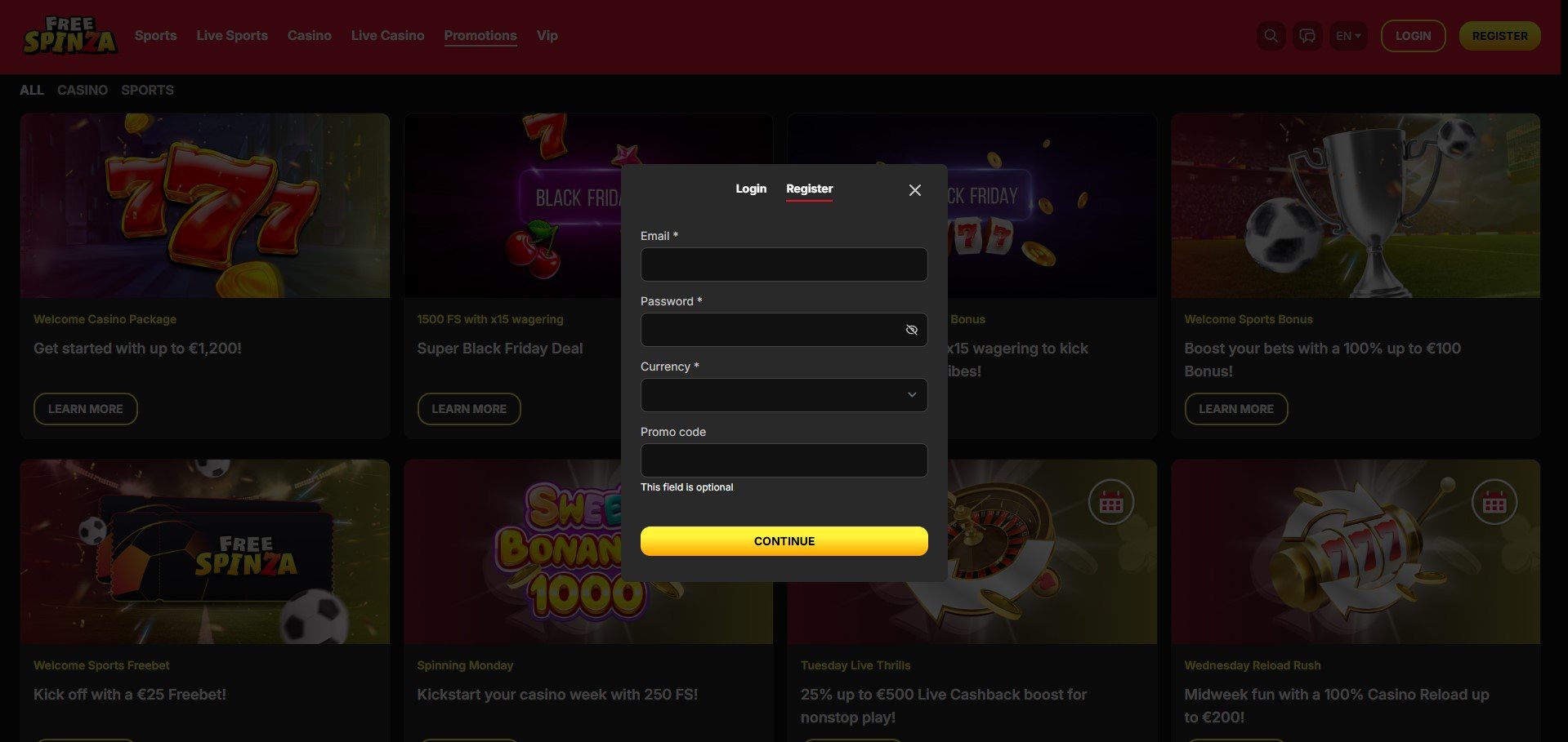 FreeSpinza Casino Sign Up