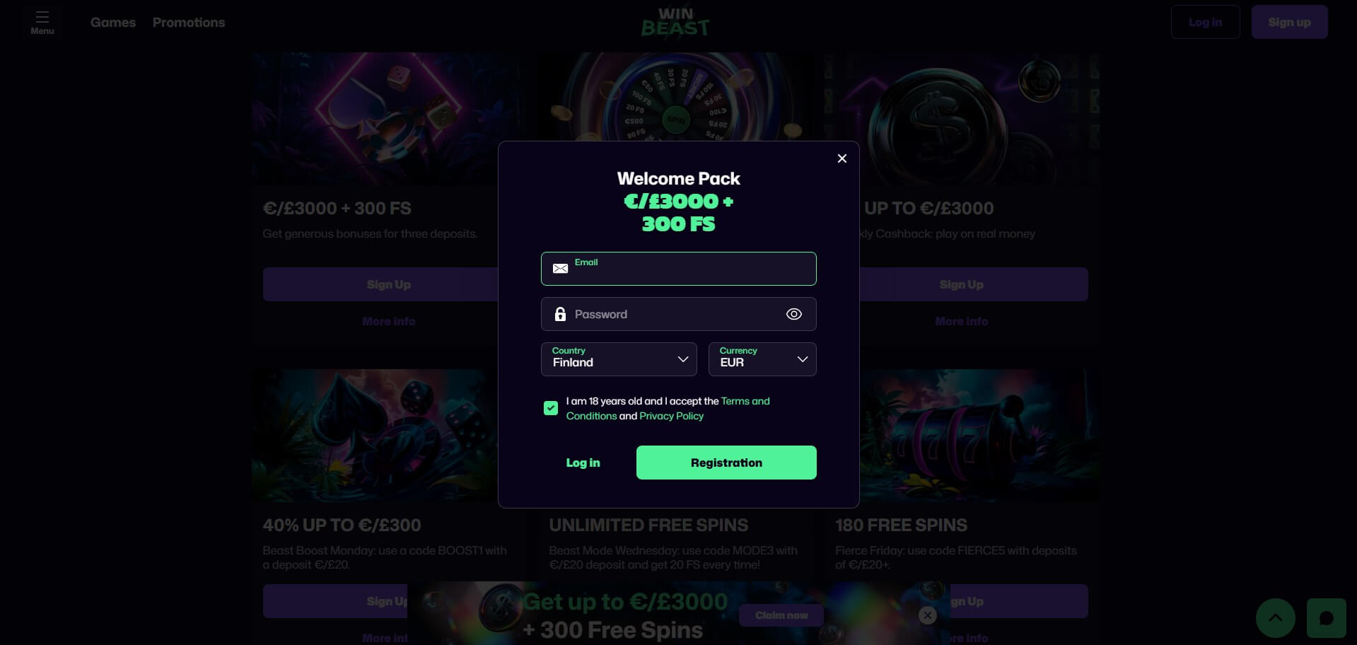 WinBeast Casino Sign Up