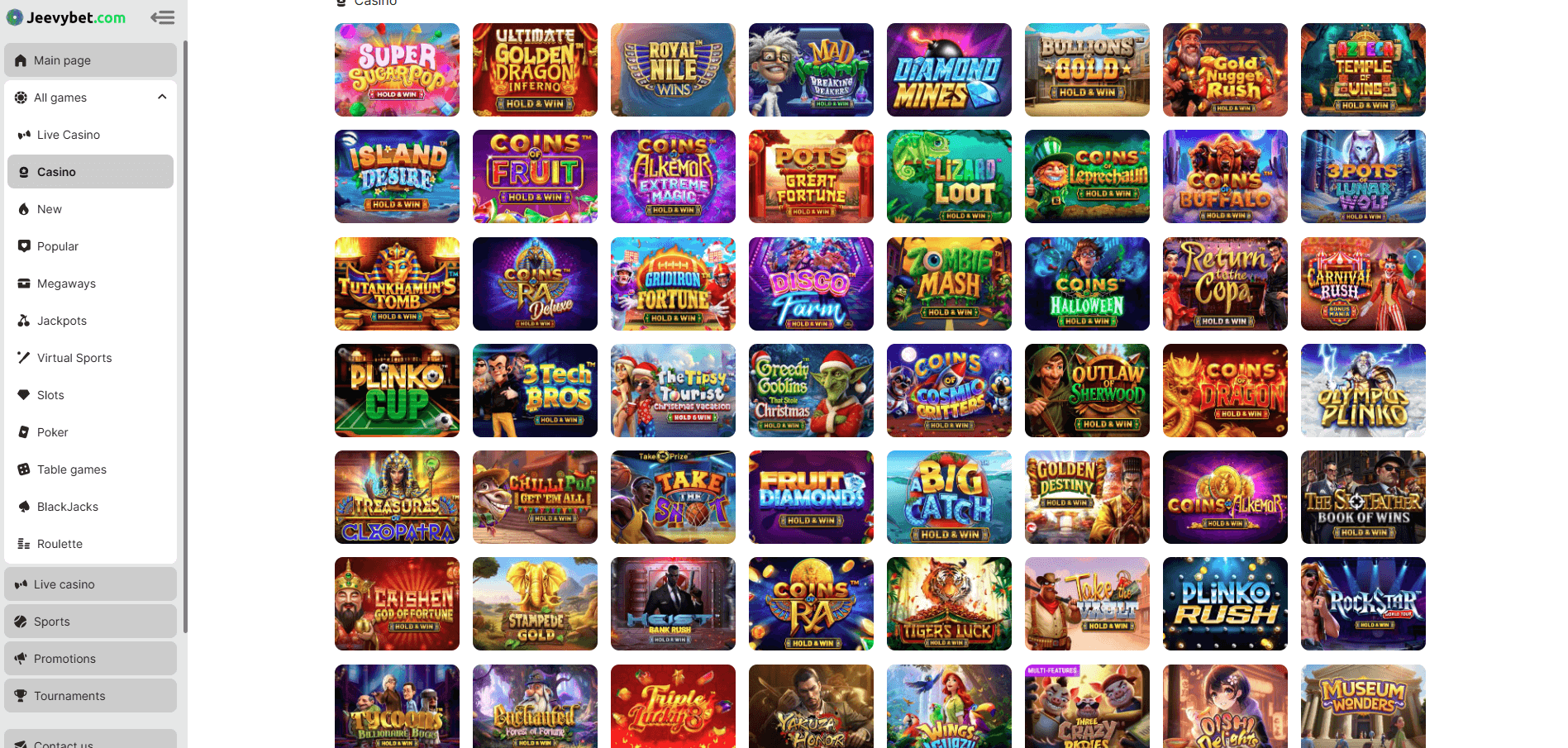 Jeevybet Casino Games