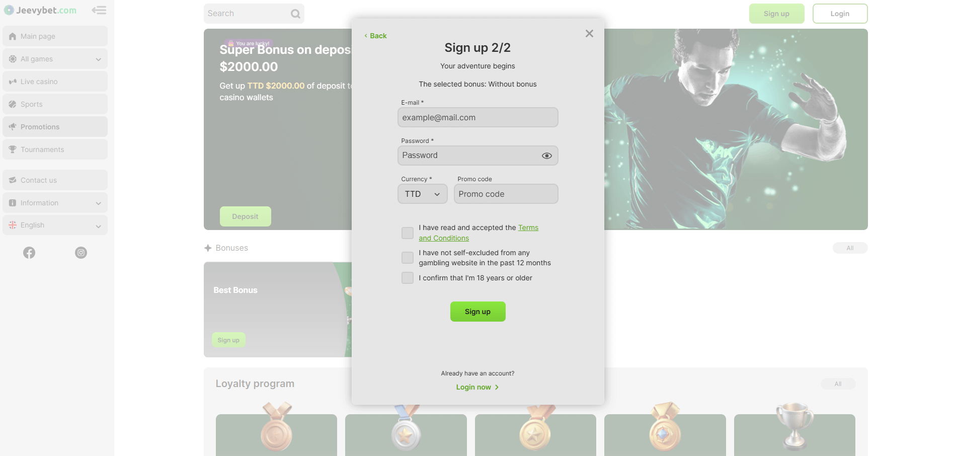 Jeevybet Casino Sign Up
