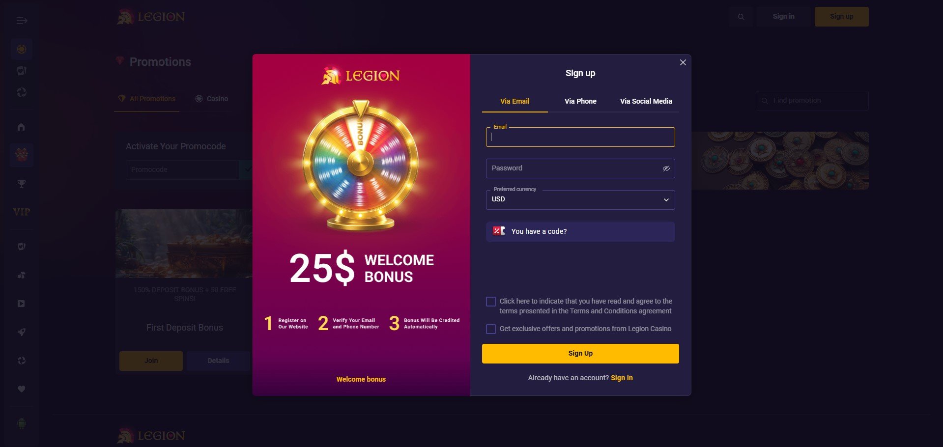 Legion Casino Sign Up