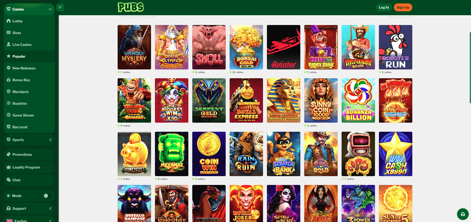 Pubs Casino Games