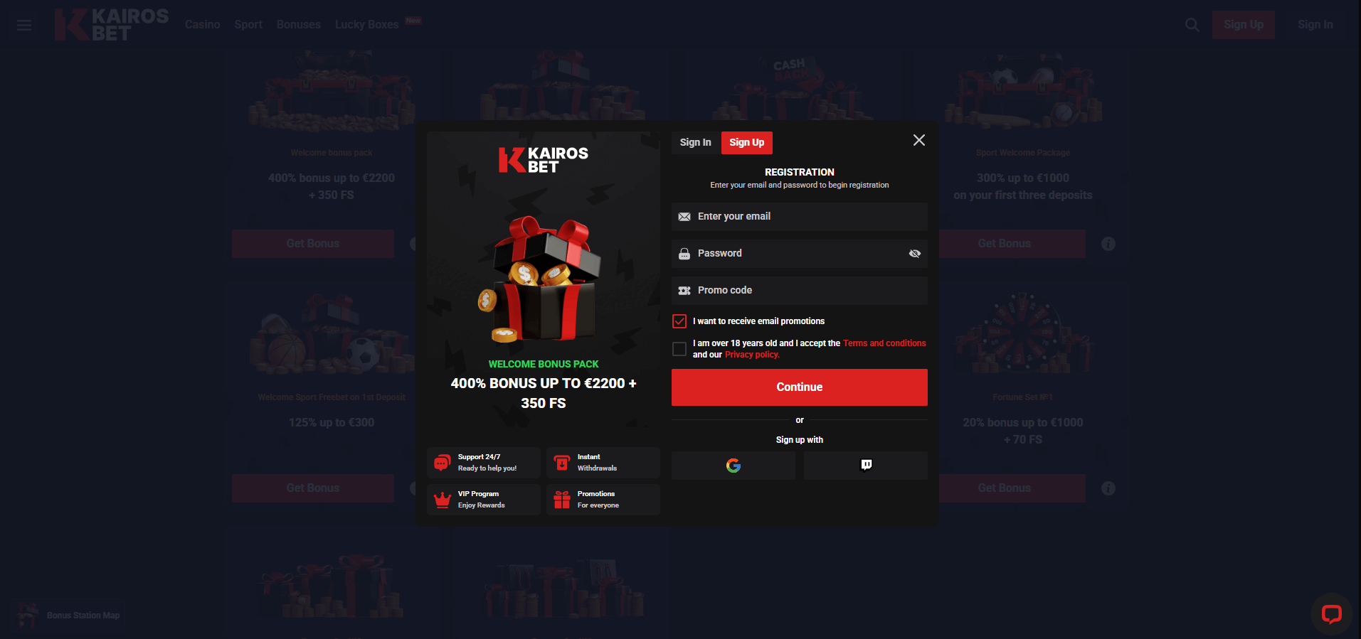 KairosBet Casino SIgn Up