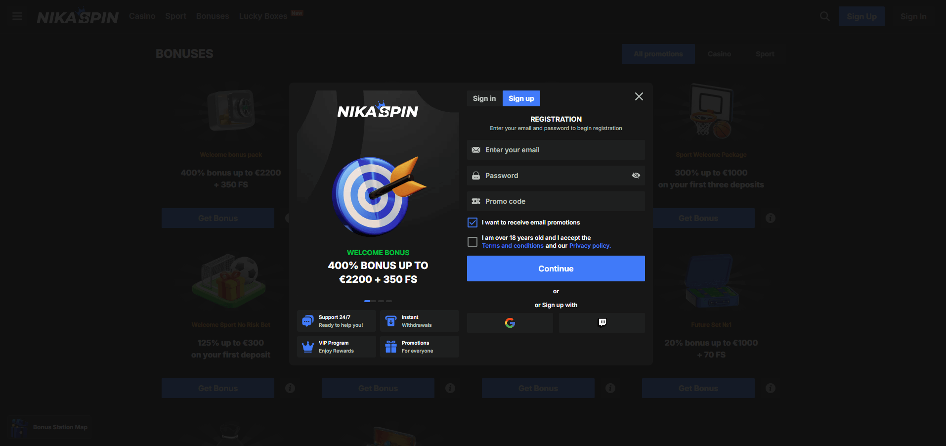 NikaSpin Casino Sign Up