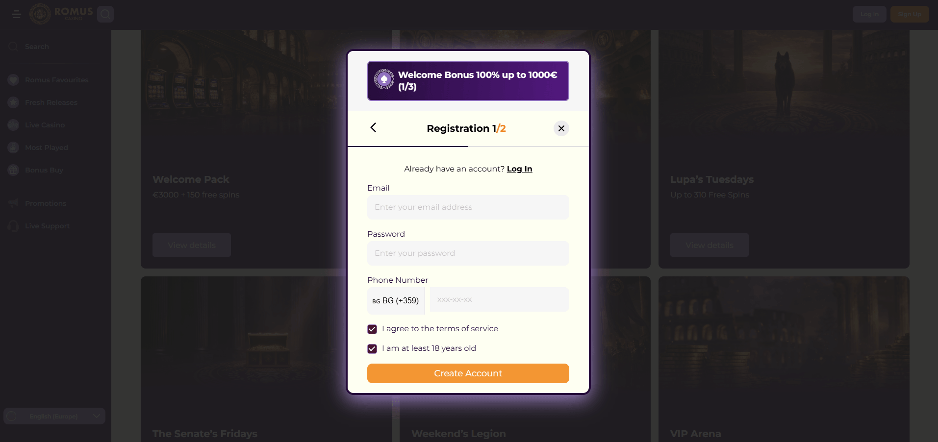 Romus Casino Sign Up