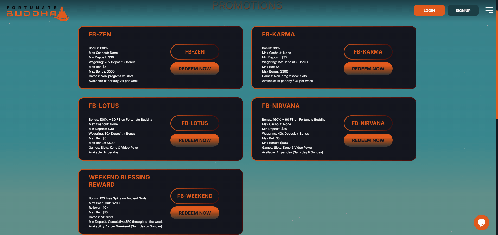 Fortunate Buddha Casino Promotions