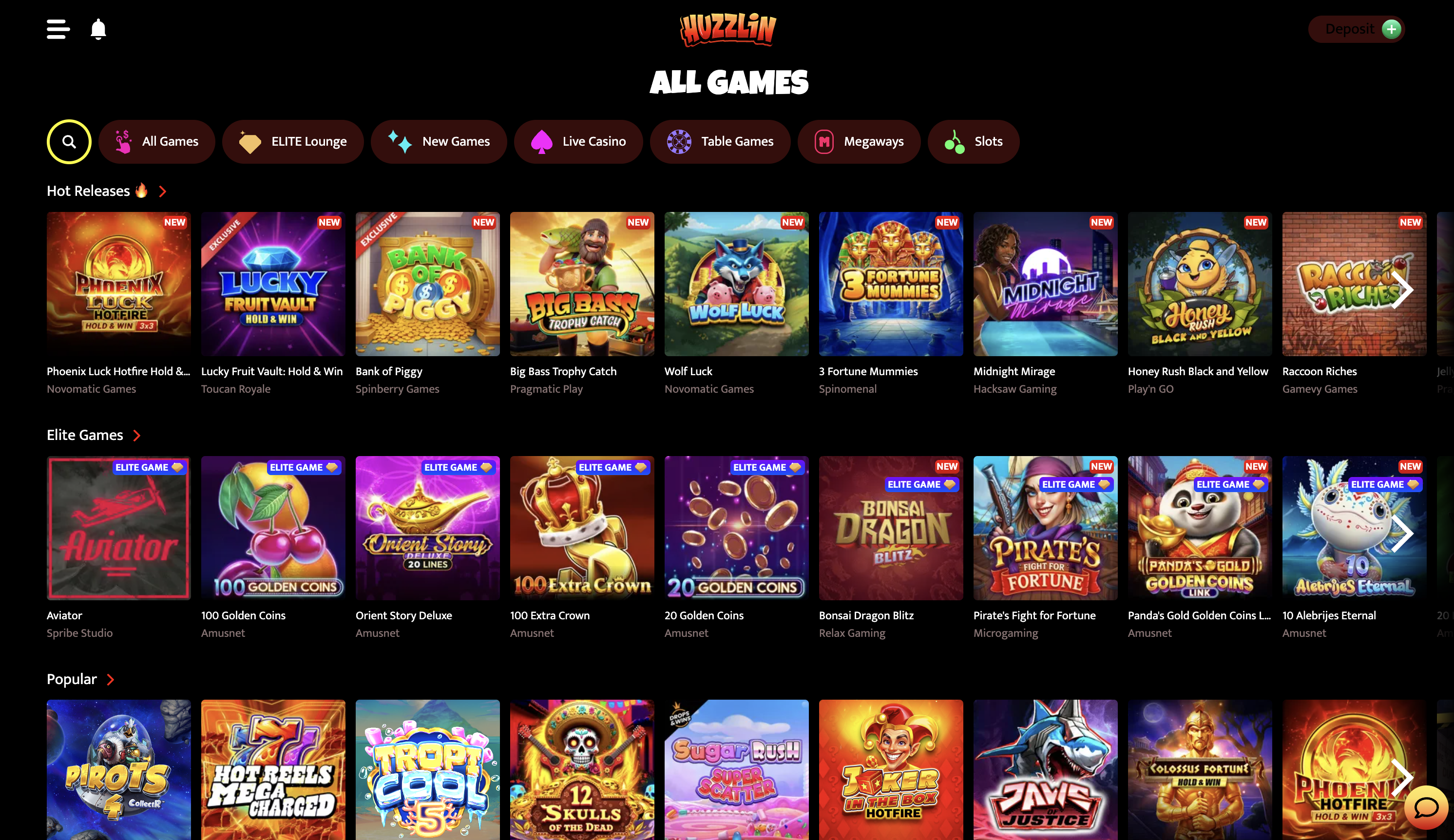 Huzzlin Casino Games