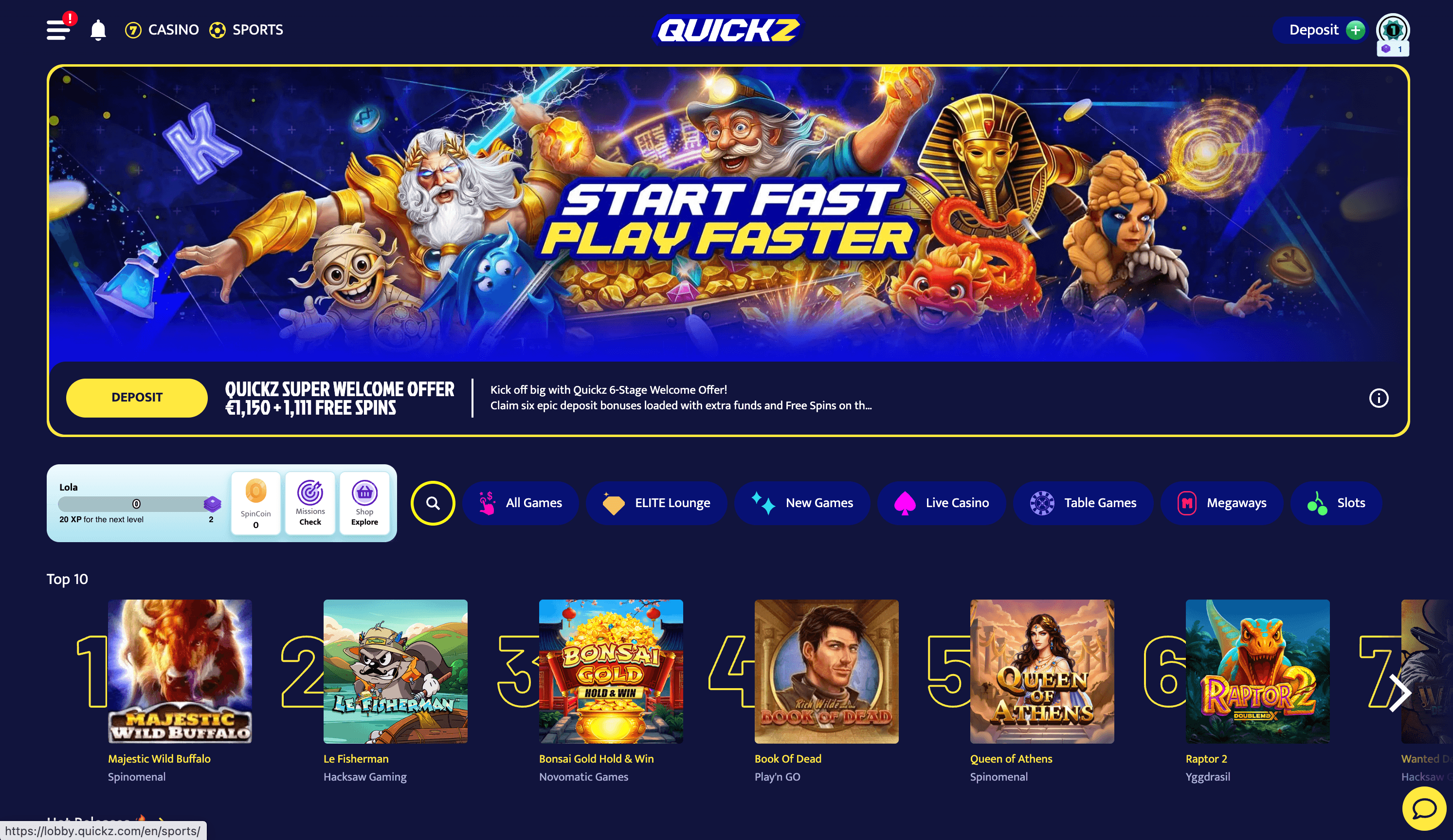 Quickz Casino Lobby
