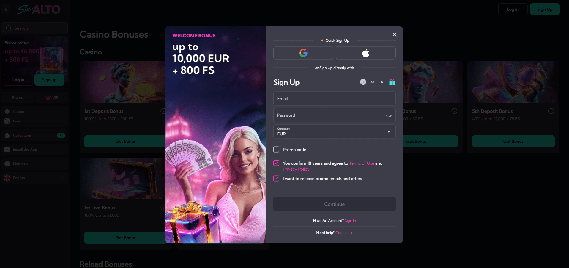 SpinAlto Casino Sign Up