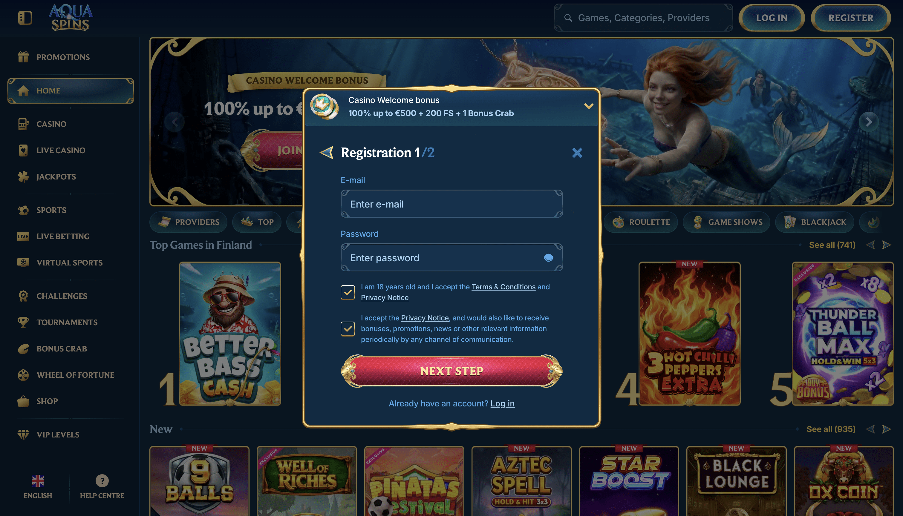 AquaSpins Casino Sign Up