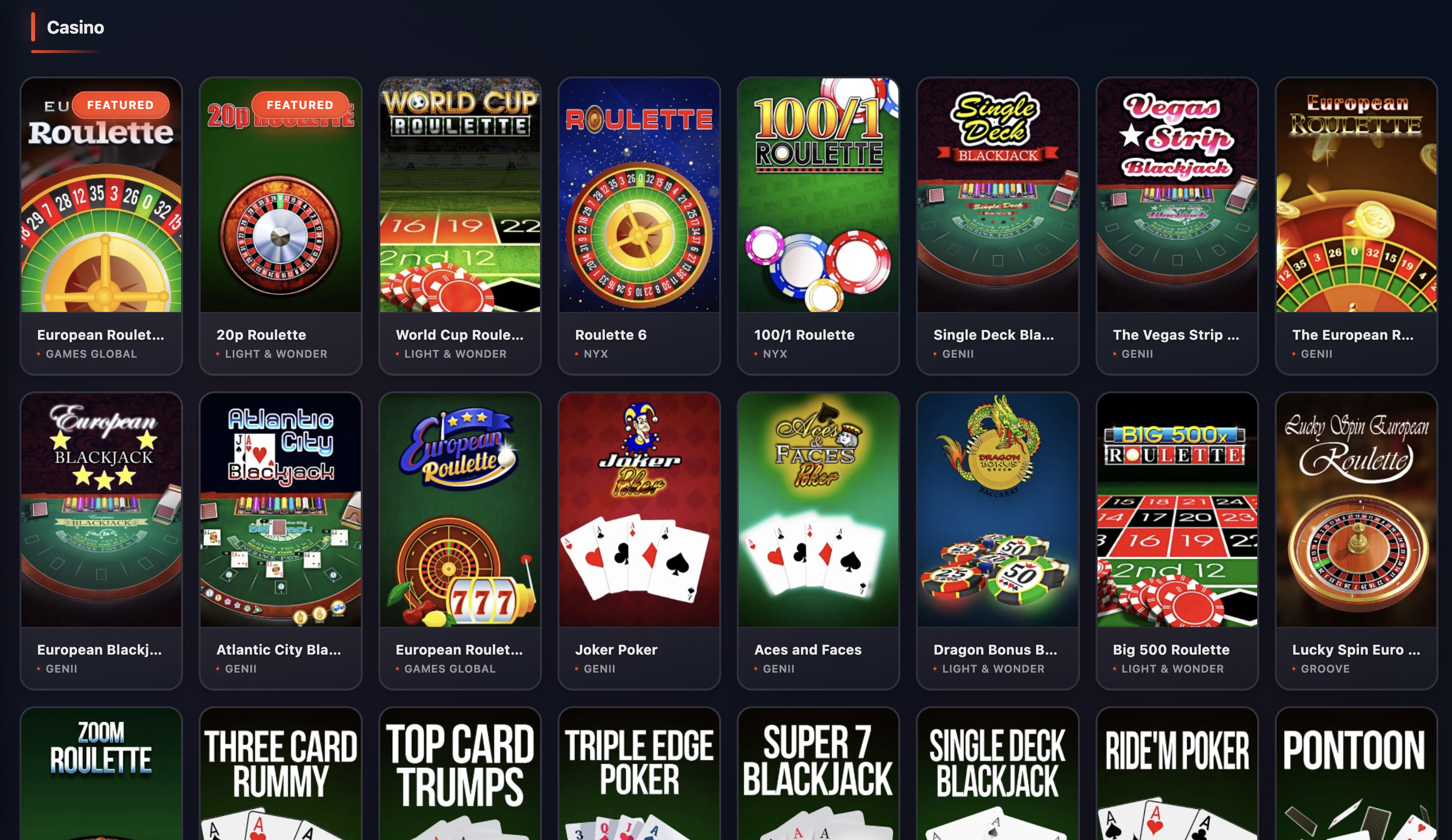 Betsuna Casino Games