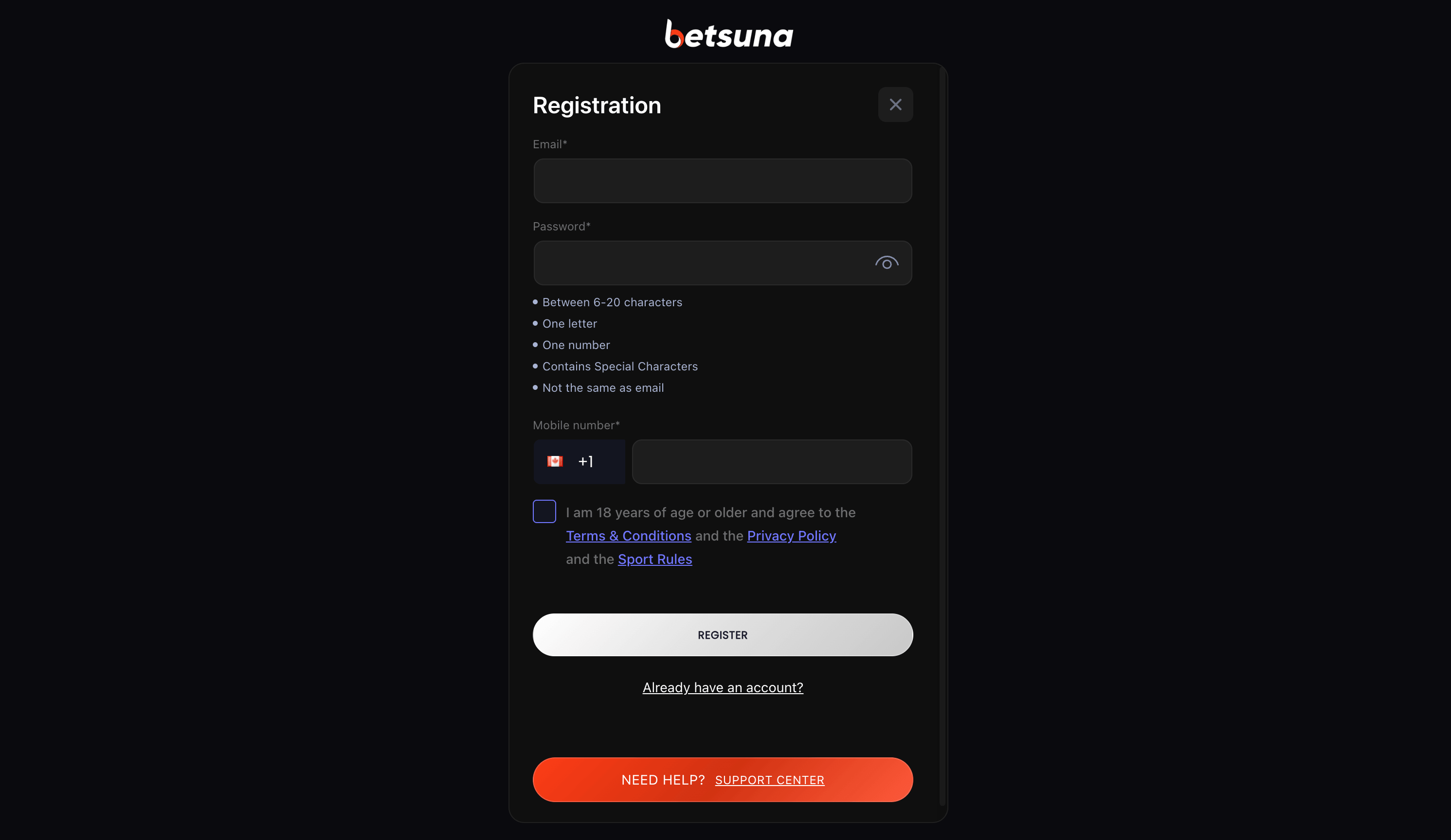 Betsuna Casino Sign Up