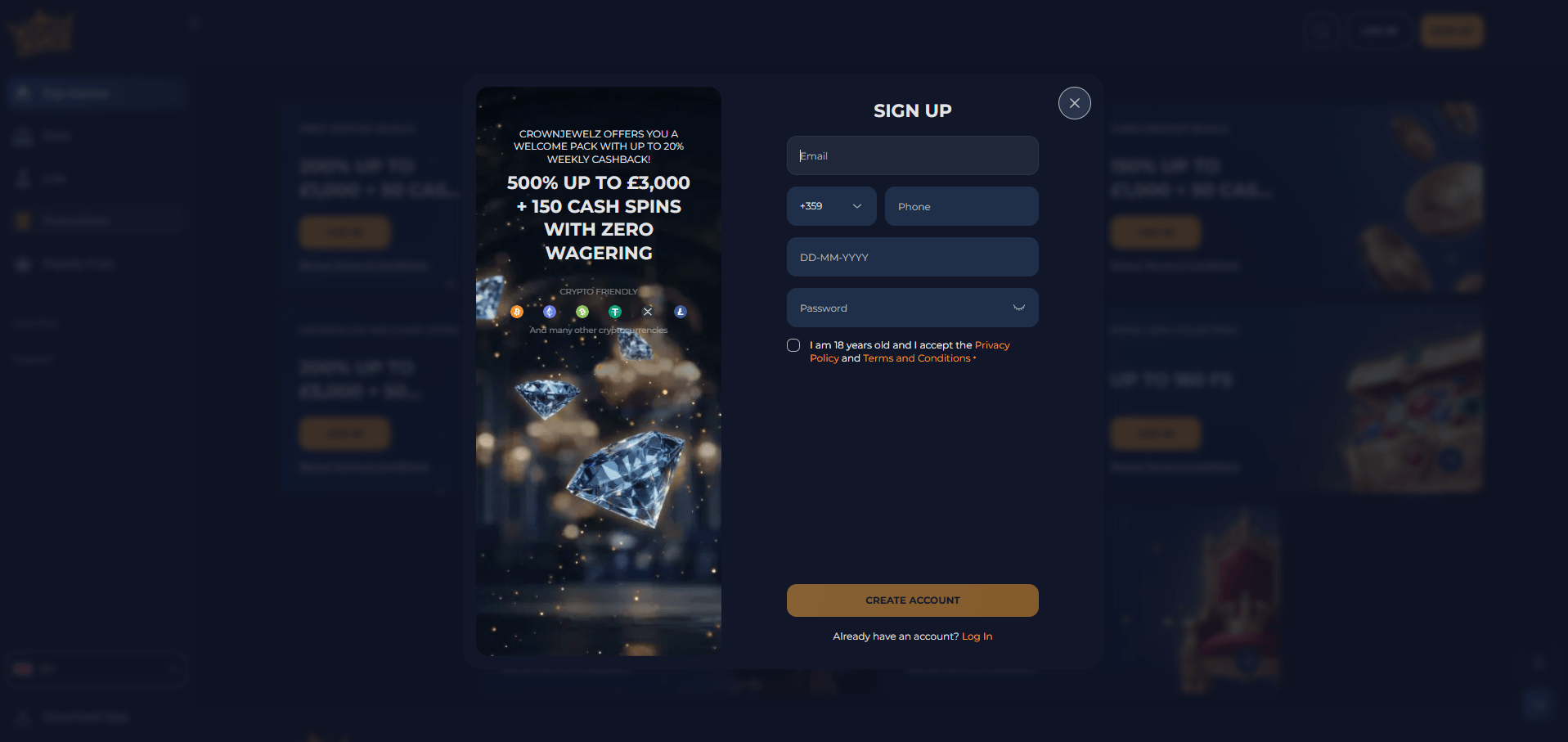 CrownJewelz Casino Sign Up