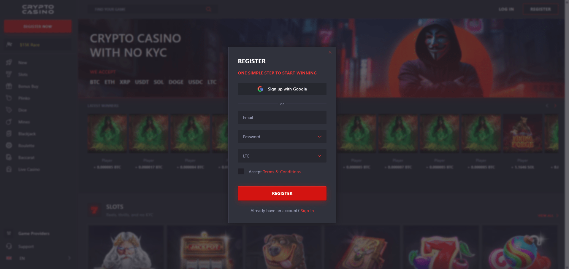 Cryptocasino Sign up