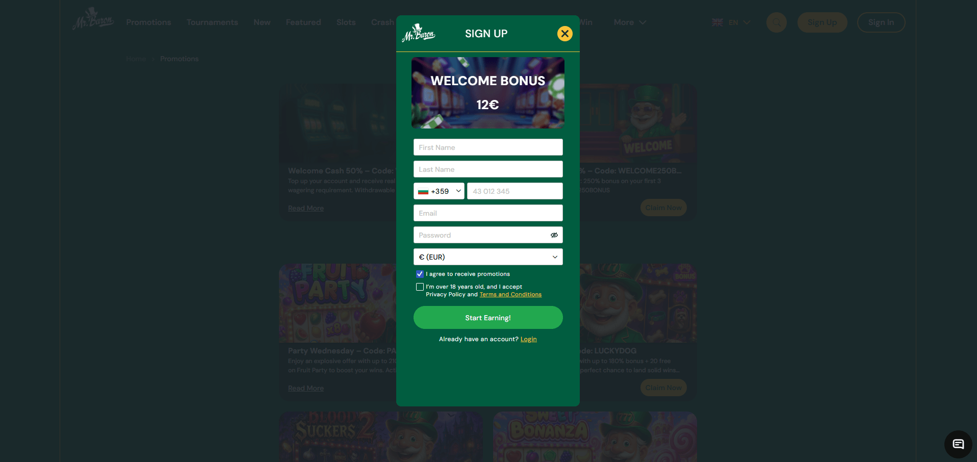 Mr Baron Casino Sign Up