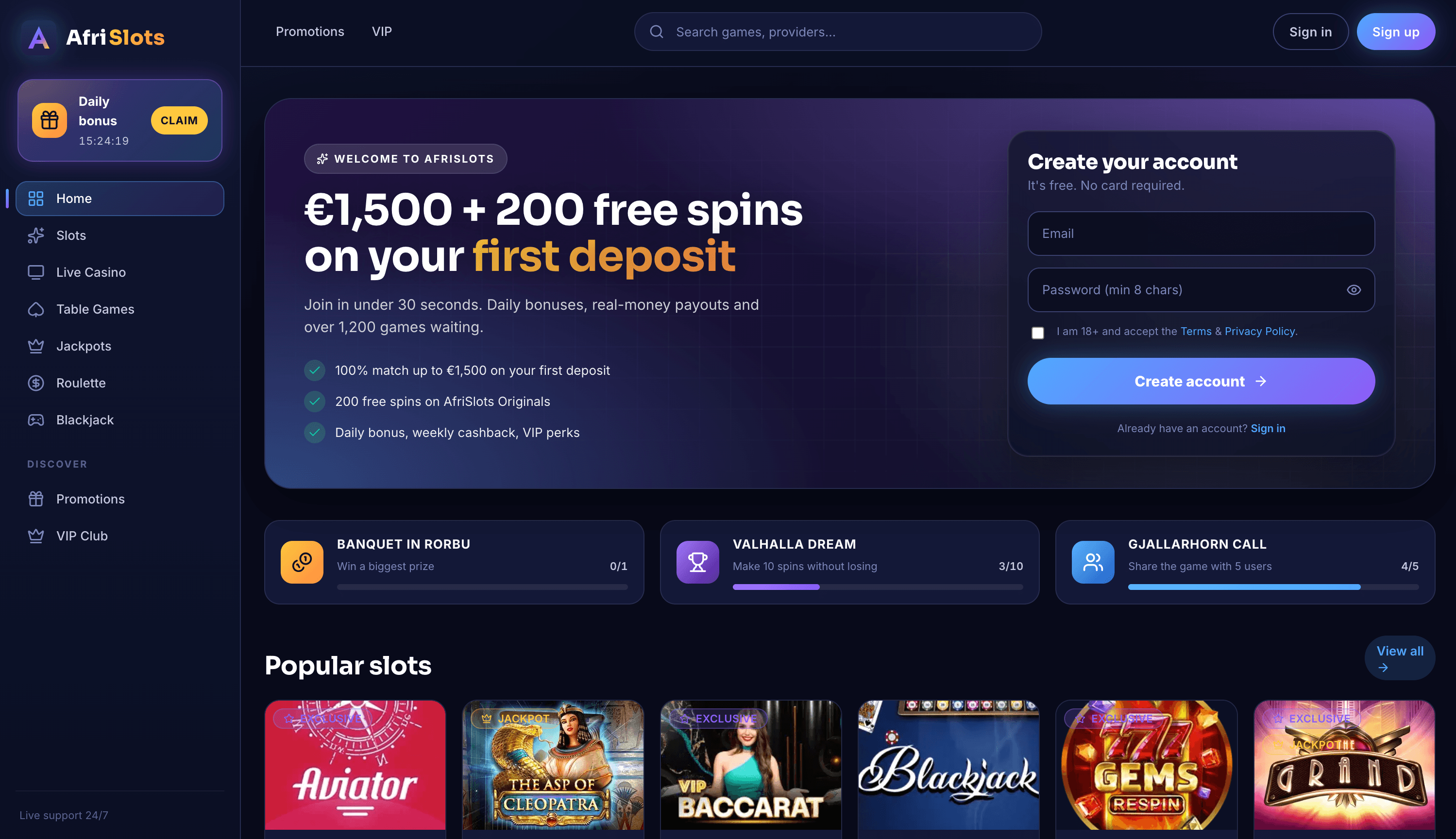 AfriSlots Casino Lobby