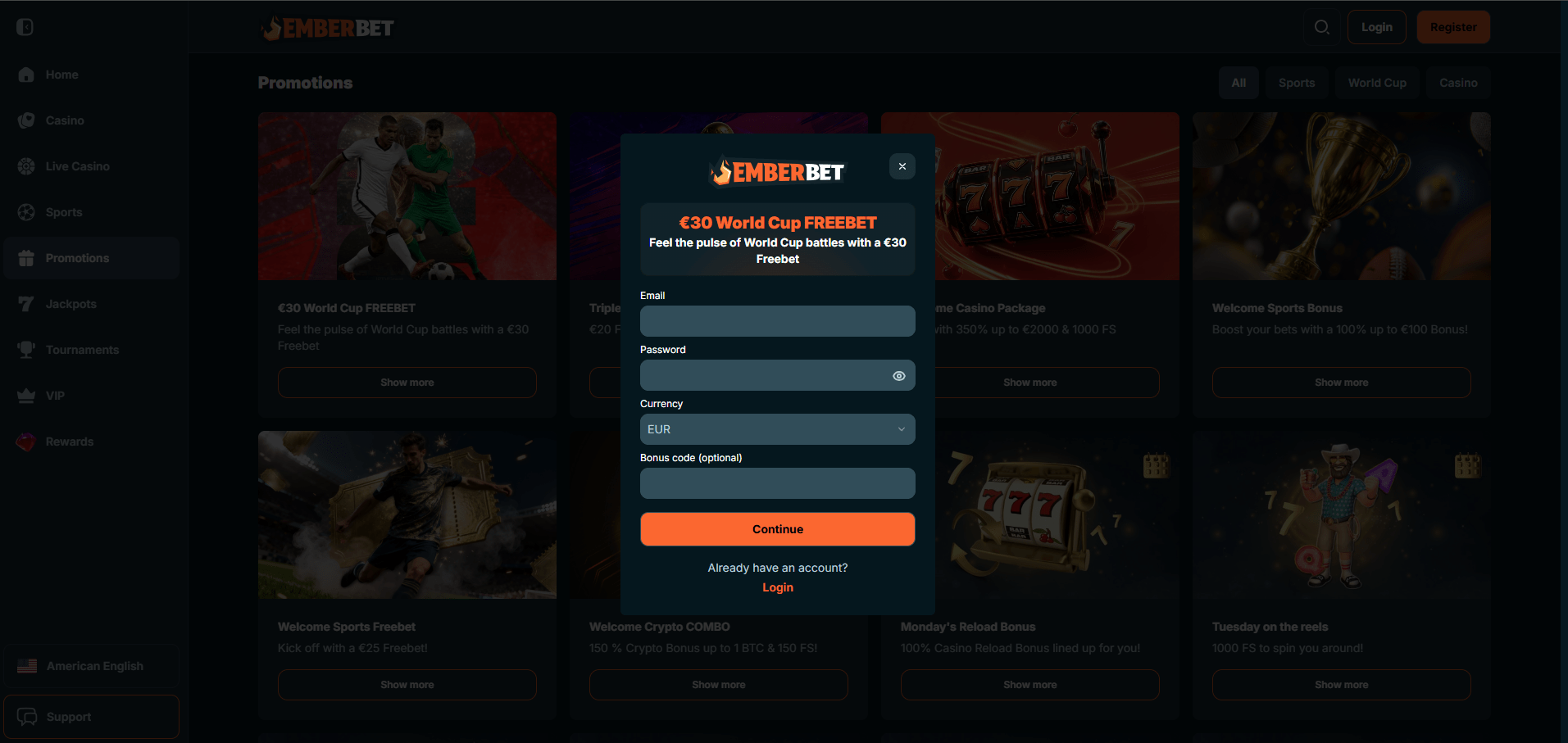 EmberBet Casino Sign Up