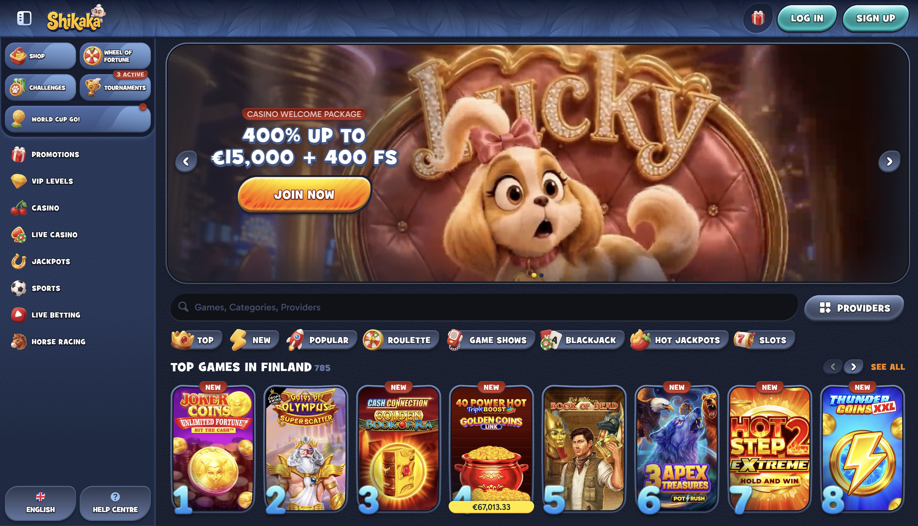 Shikaka Casino Lobby