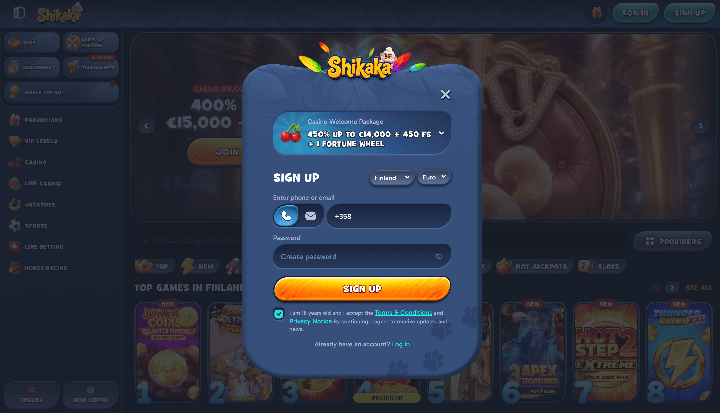 Shikaka Casino Sign Up