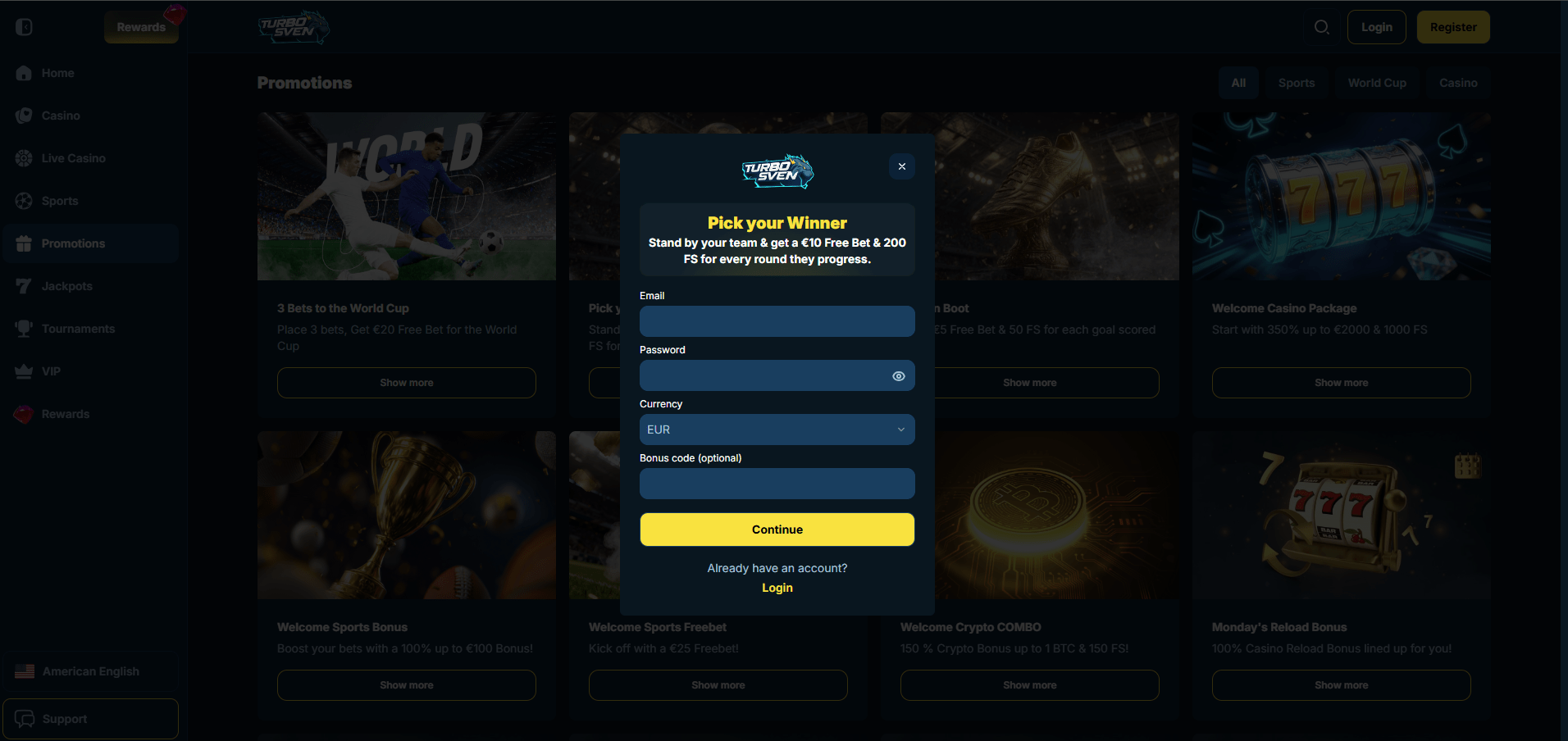 TurboSven Casino Sign Up