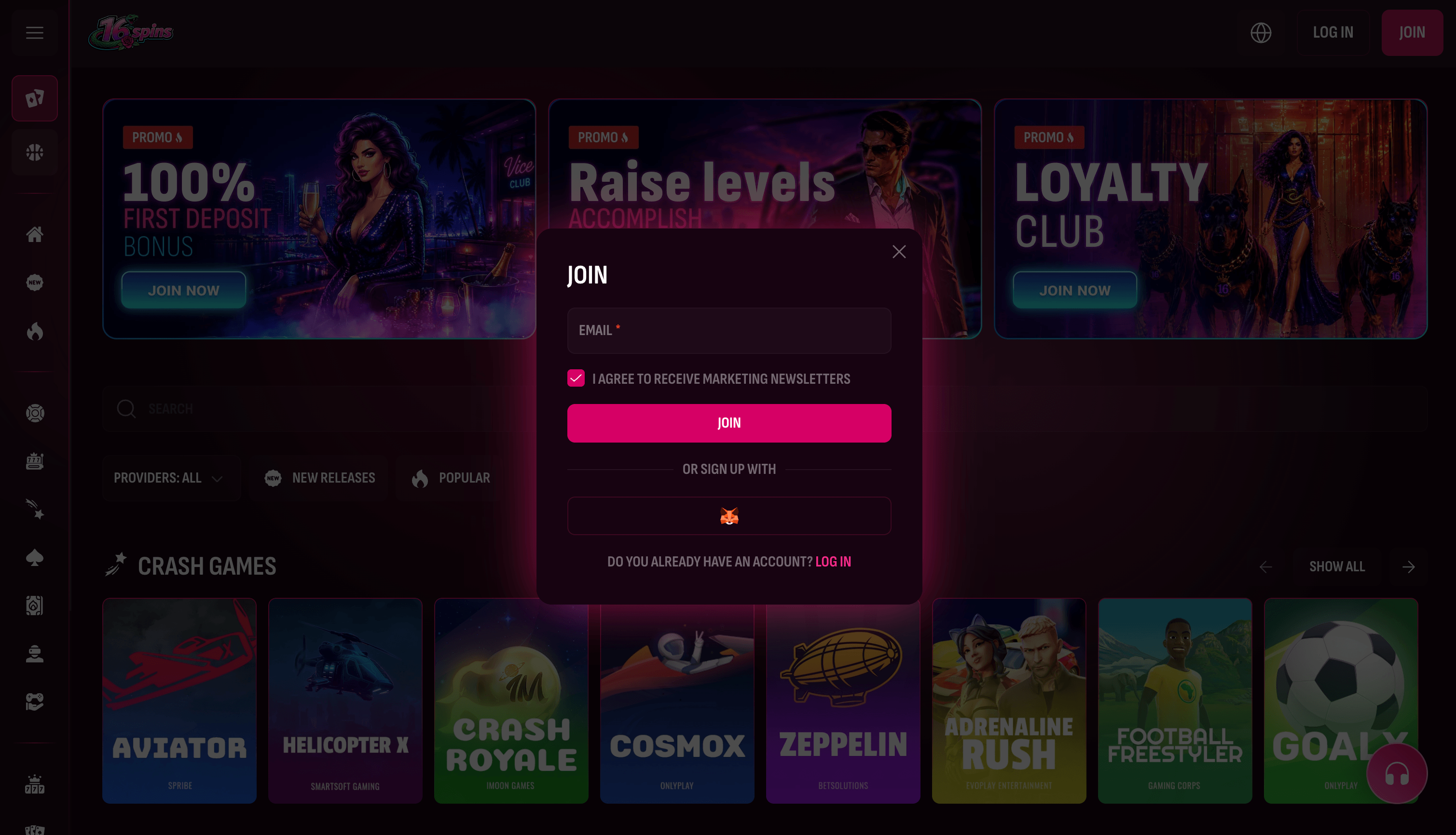 16Spins Casino Sign Up