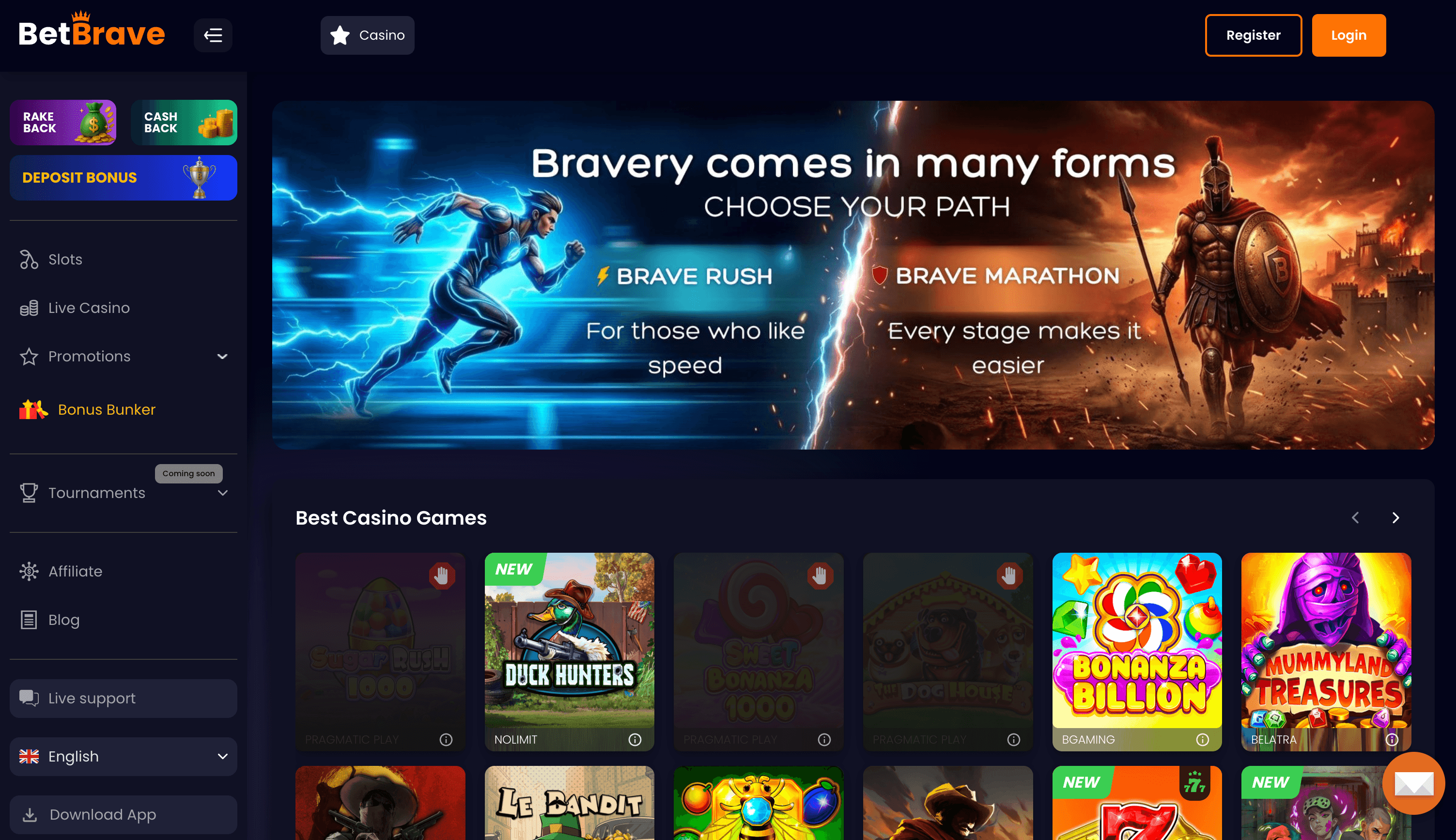 BetBrave Casino Lobby