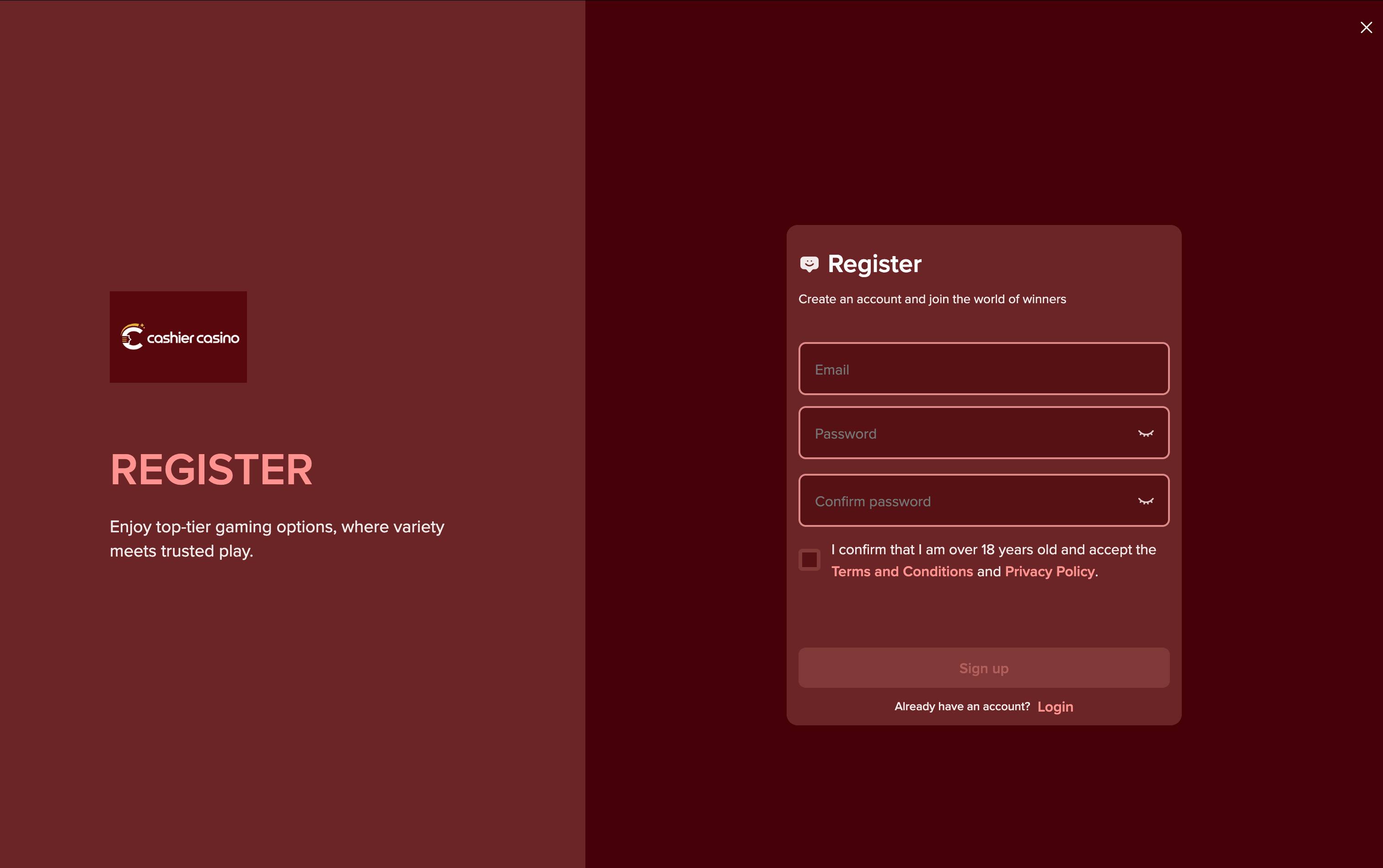 Cashier Casino Sign Up
