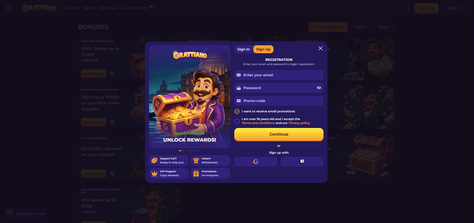 Grattiano Casino Sign up