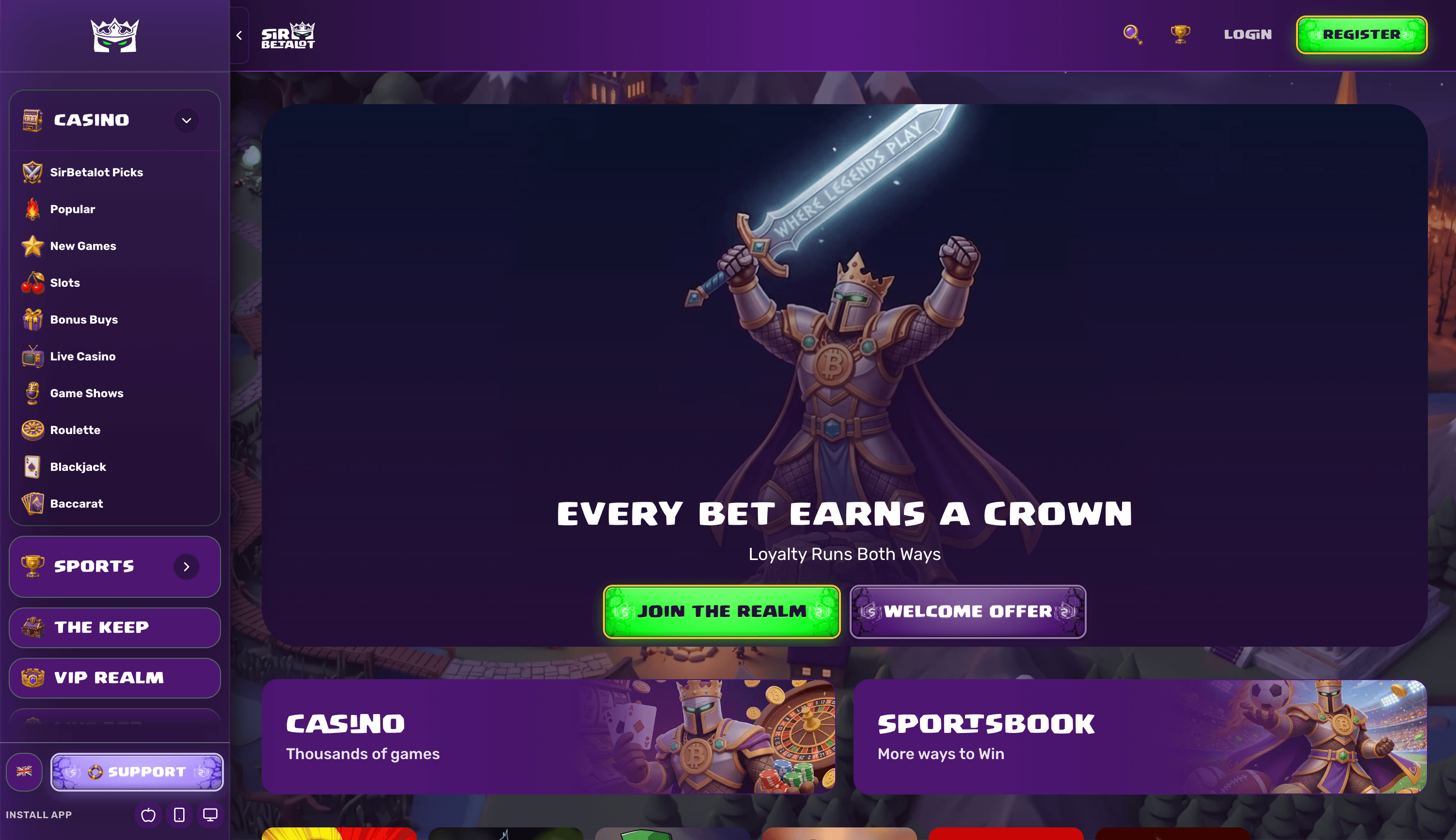 SirBetalot Casino Lobby