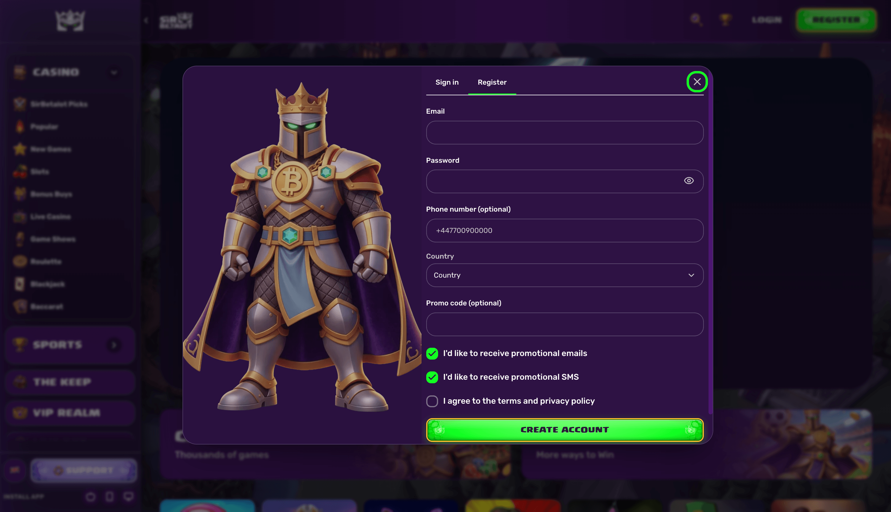 SirBetalot Casino Sign Up