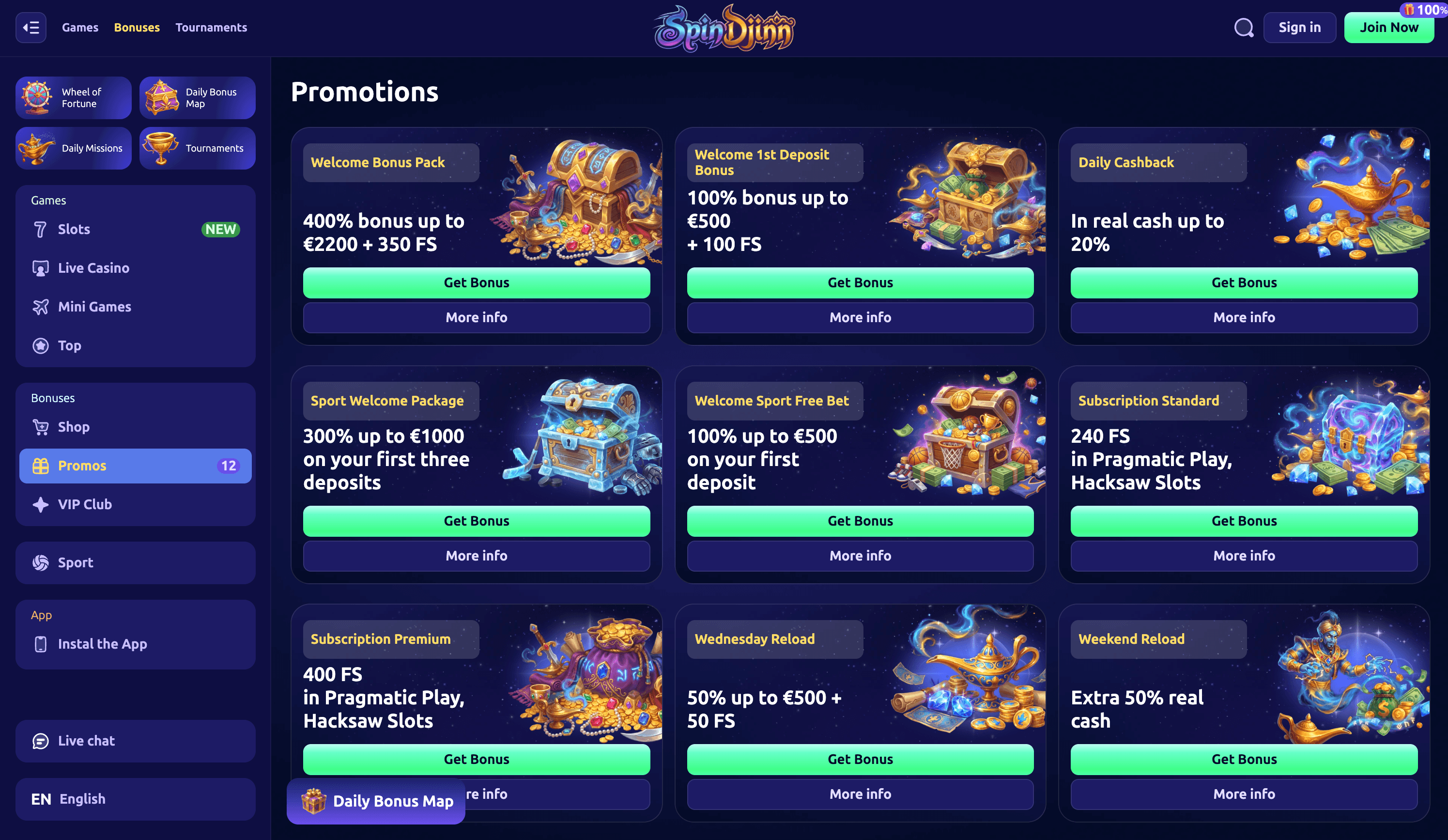SpinDjinn Casino Bonuses