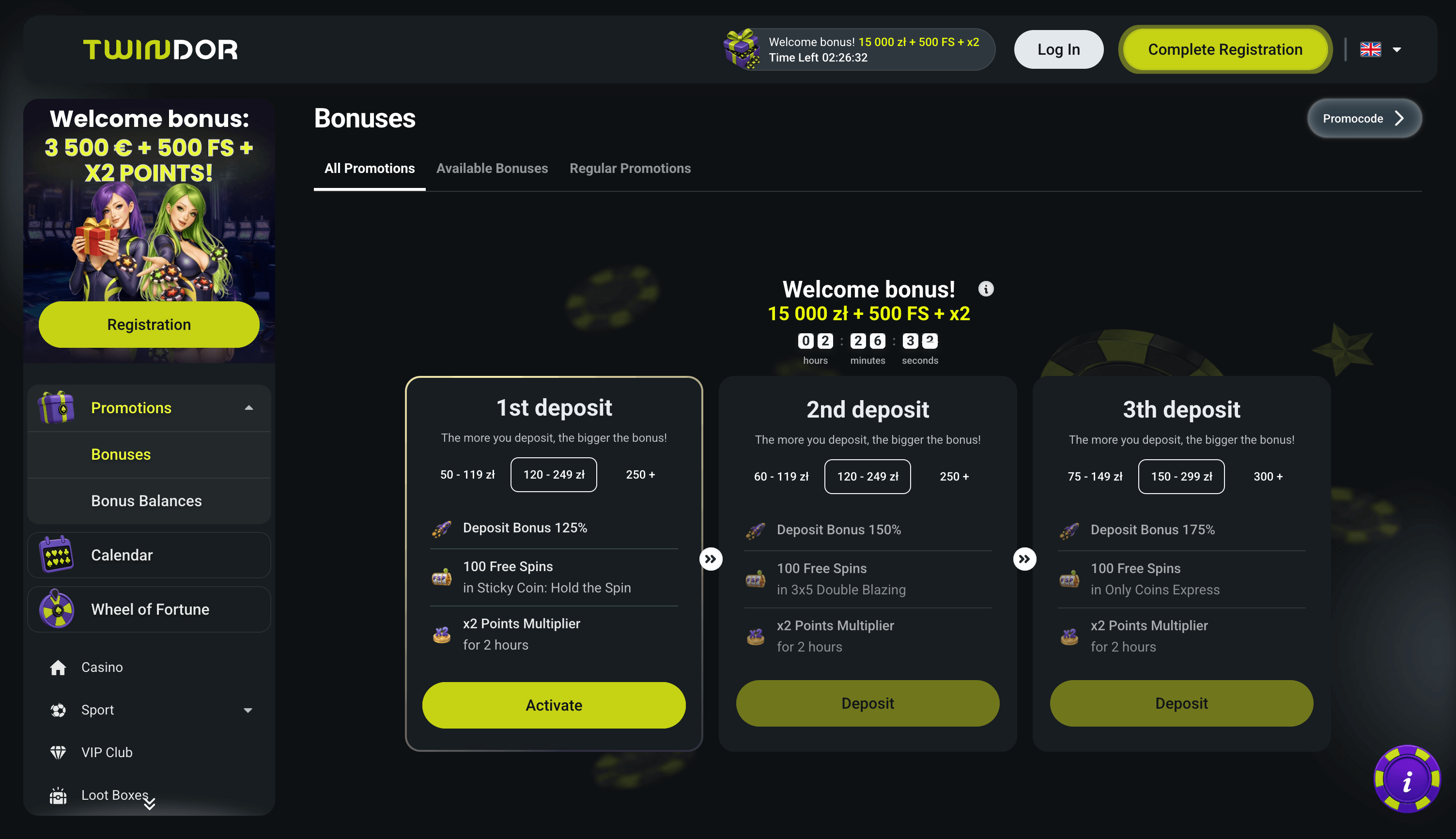 Twindor Casino Bonuses