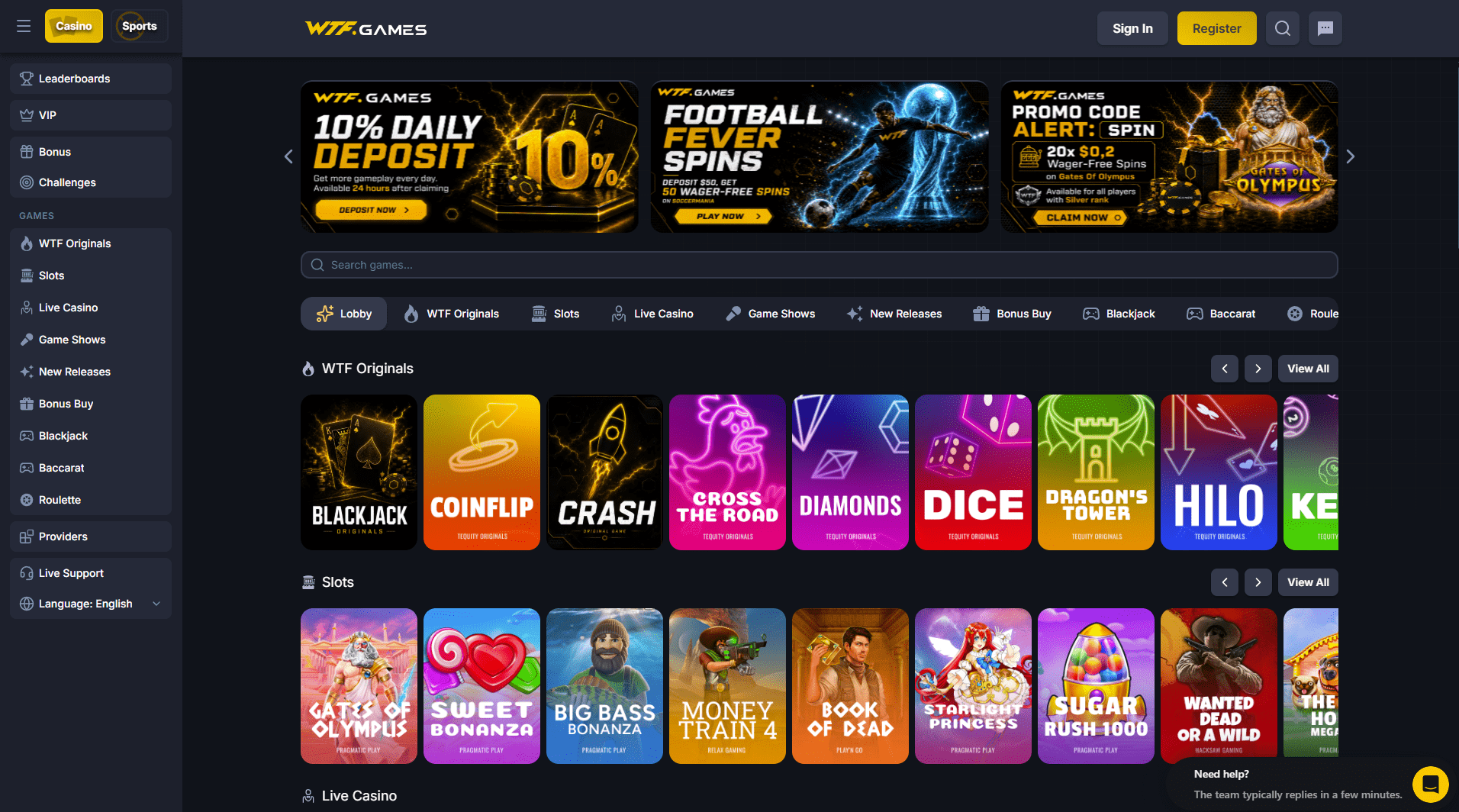 WTF Games Casino Review