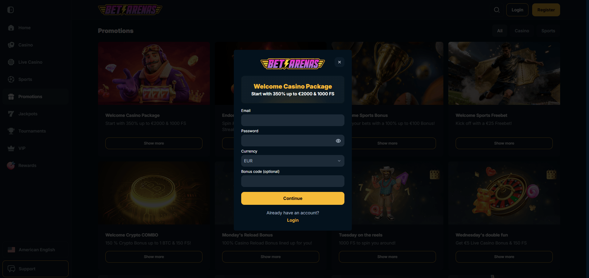 BetArenas Casino Sign Up