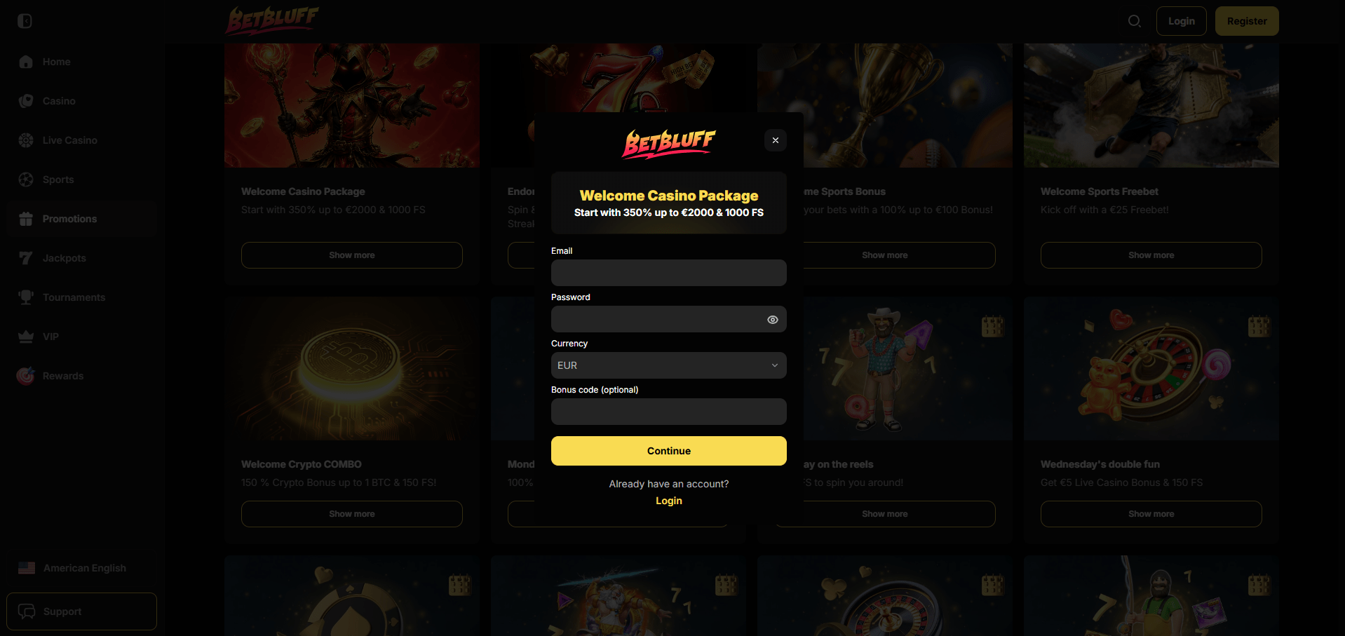 BetBluff Casino Sign Up