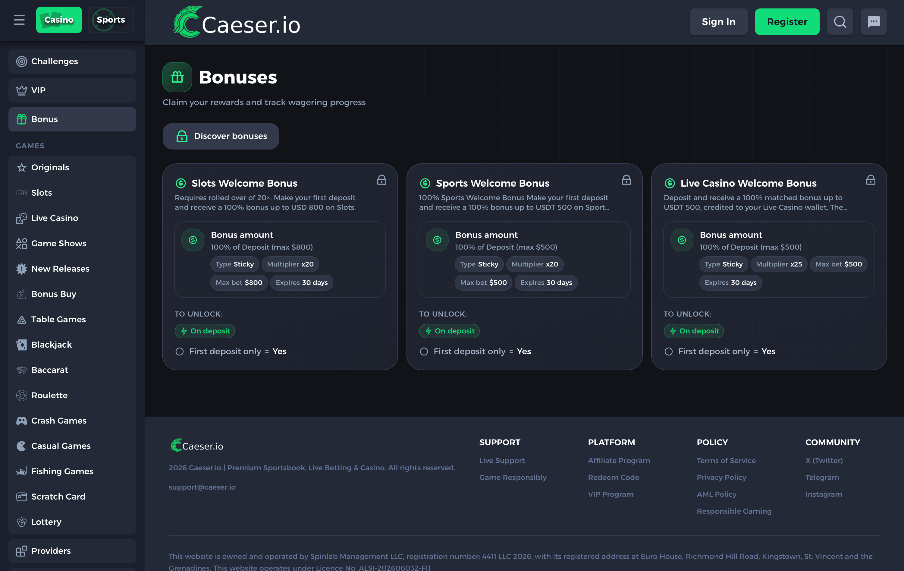 Caeser Casino Bonuses
