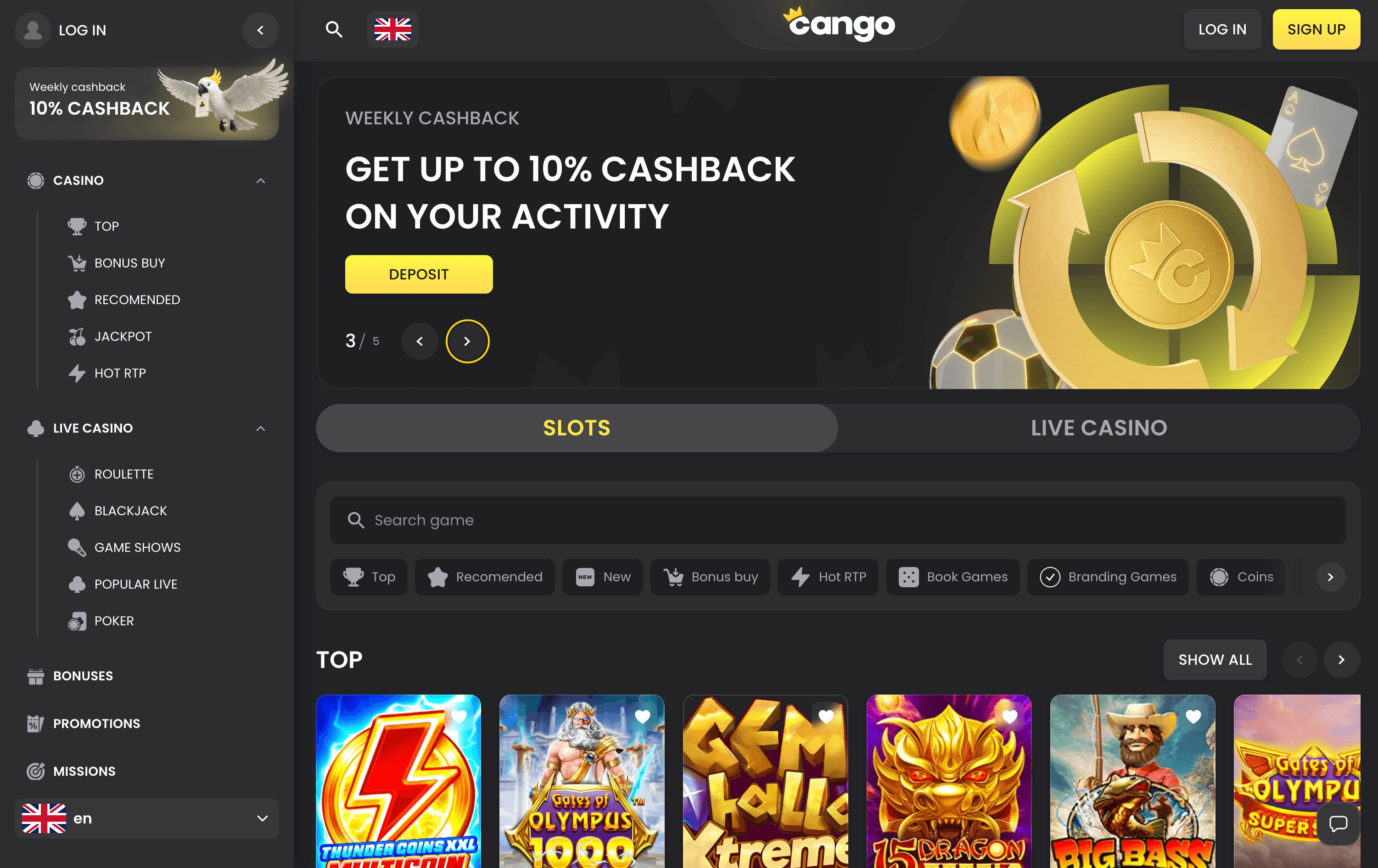 CangoBet Casino Lobby