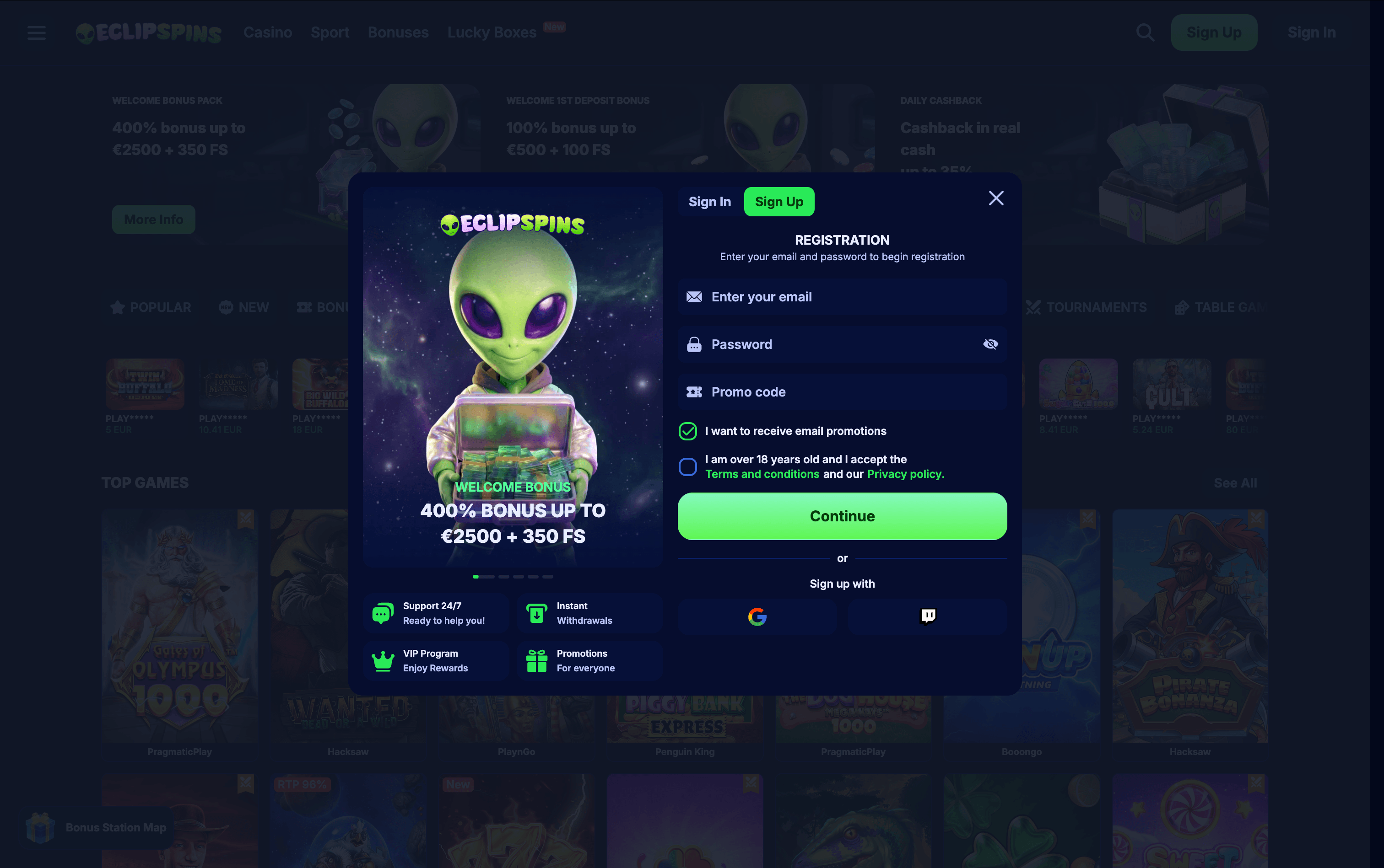 EclipSpins Casino Sign Up
