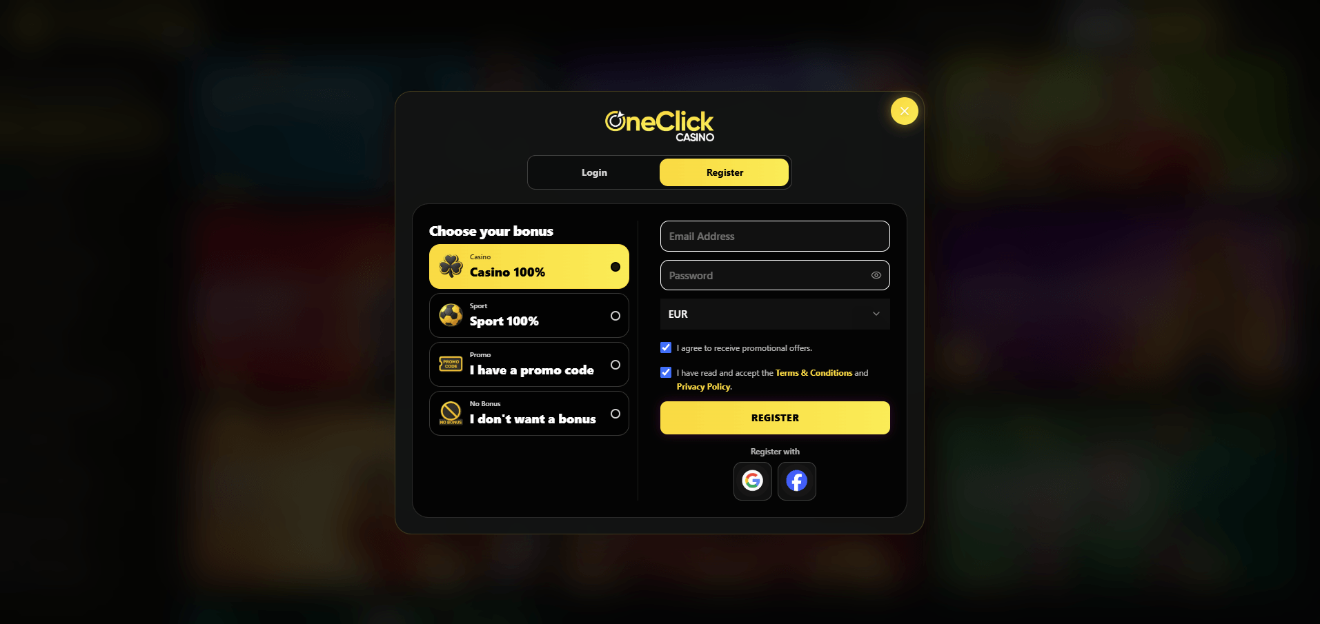 OneClick Casino Sign Up