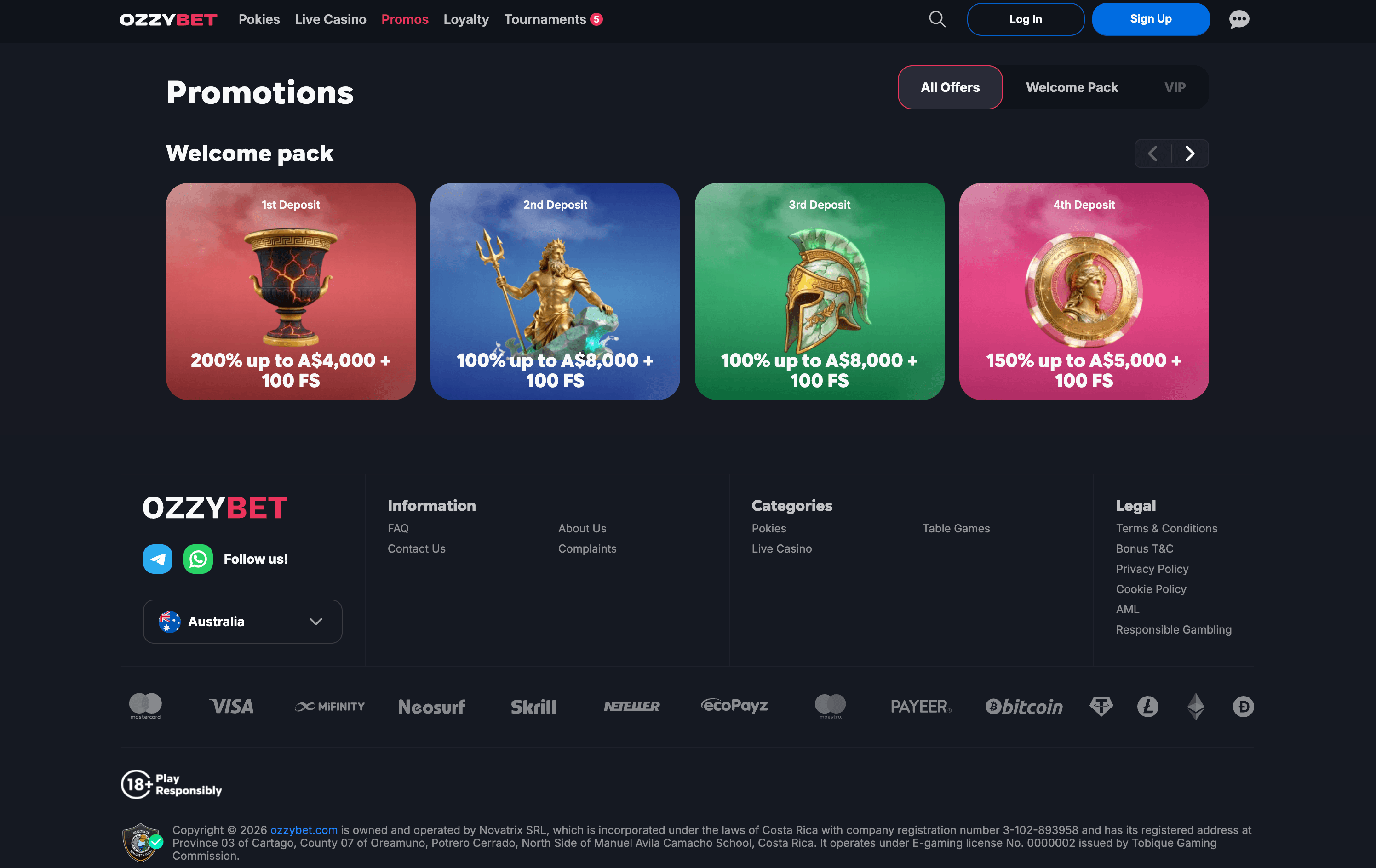 OzzyBet Casino Bonuses