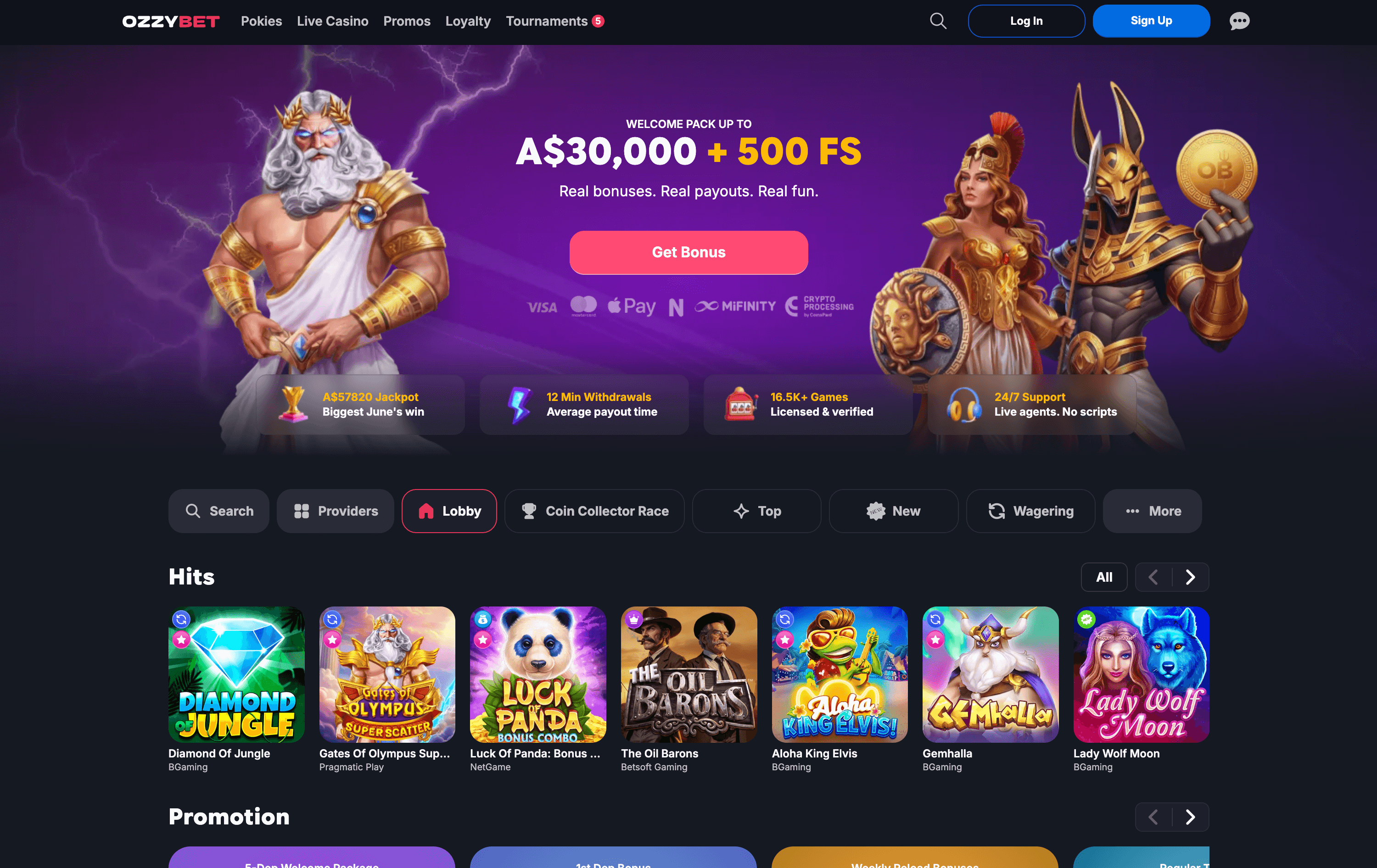 OzzyBet Casino Lobby